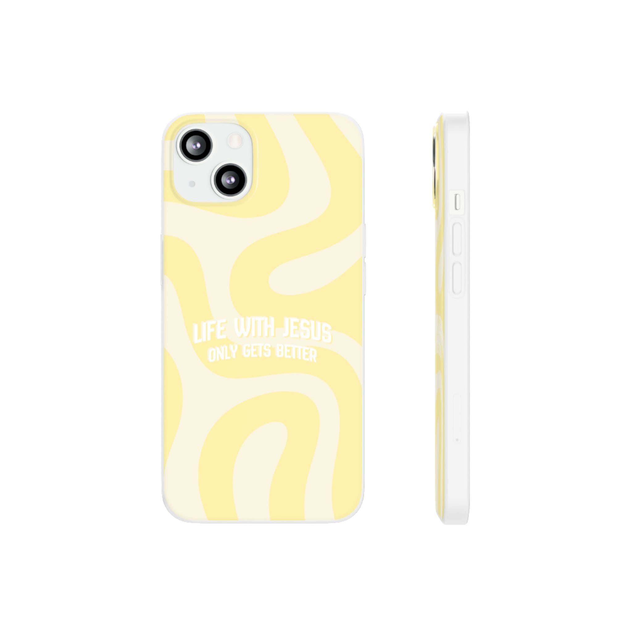 Christian Phone Case - "Life With Jesus Only Gets Better" Yellow Swirl Flexi Case