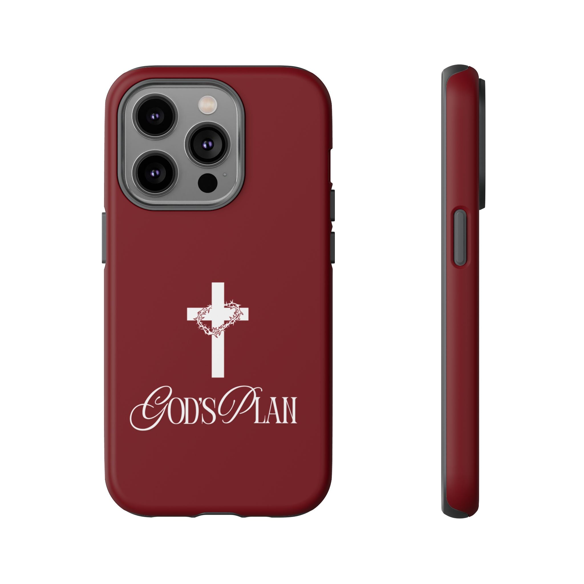 God's Plan — Christian Tough Phone Case | Cross Faith Burgundy Cover