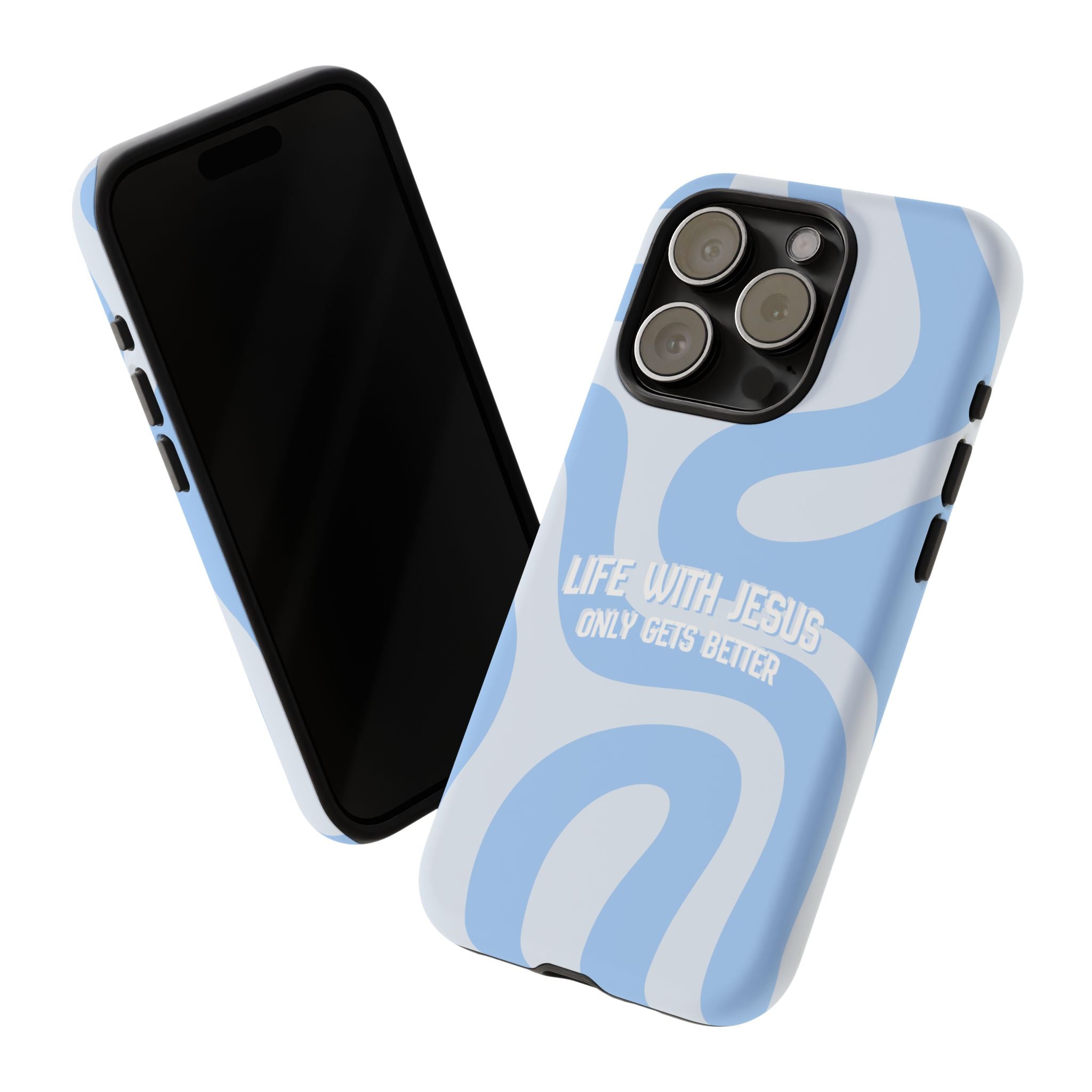 Blue Swirl Phone Case - "Life With Jesus Only Gets Better" Christian iPhone Cover