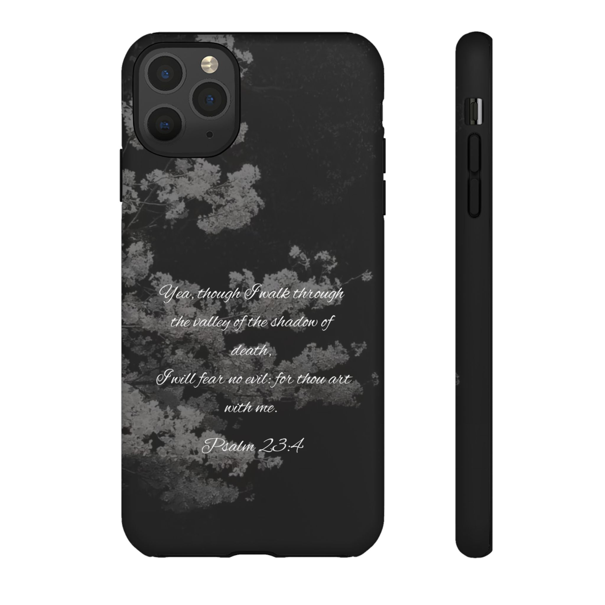 Bible Verse Phone Case — Psalm 23:4 Comfort Black Protective Cover
