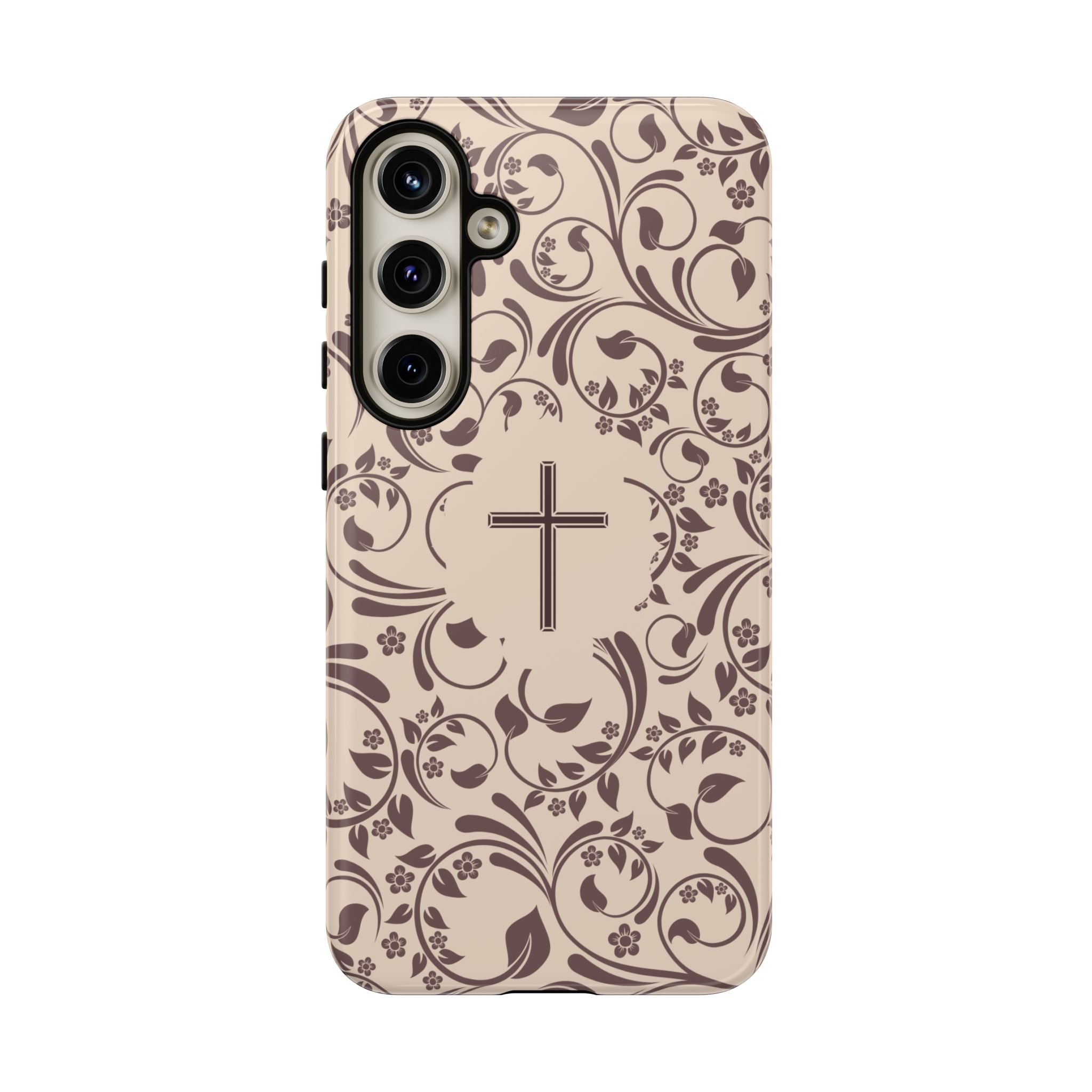 Christian Cross Floral Phone Case — Elegant Religious Protective Cover