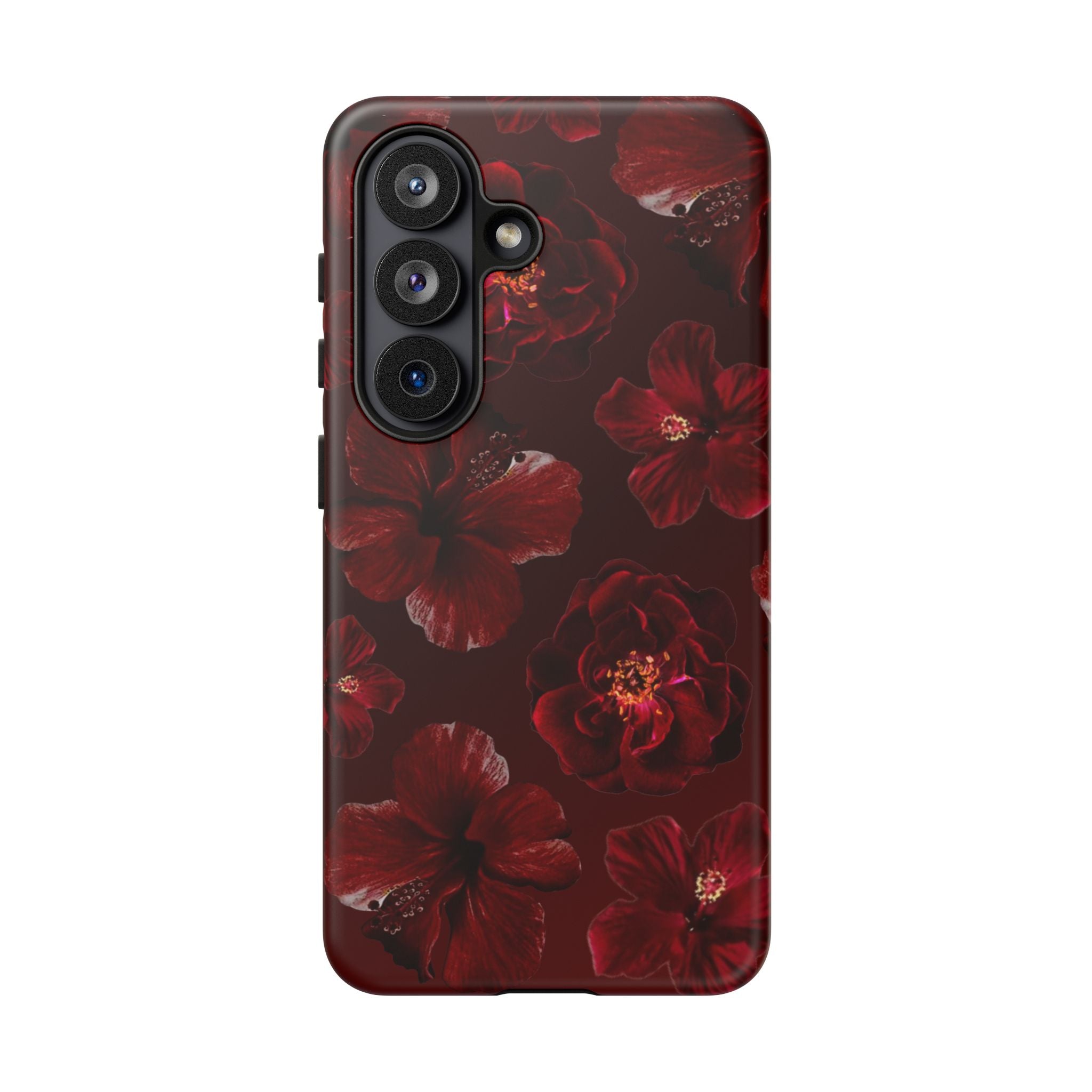 Dark Red Floral Phone Case – Protective Tough Case with Burgundy Roses