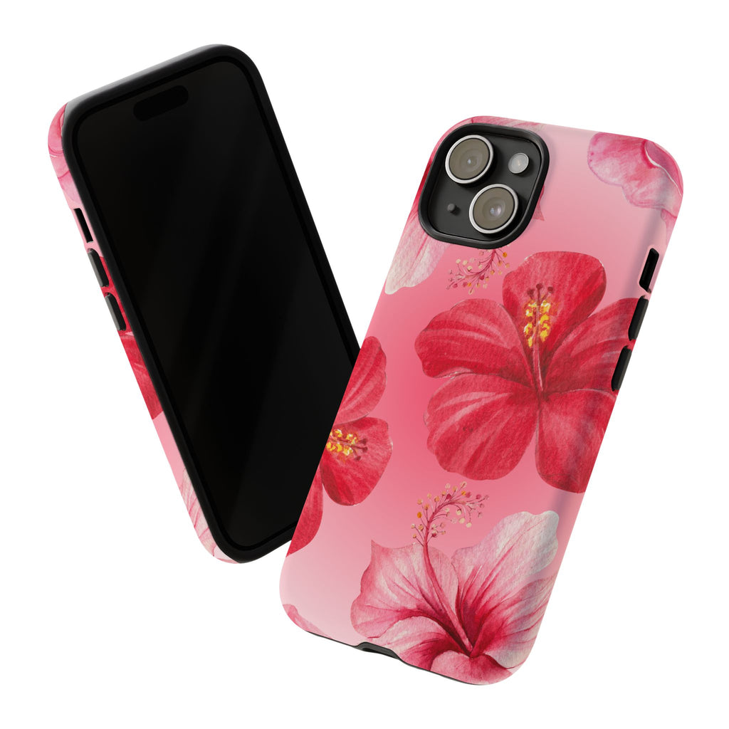 Hibiscus Pink Tough Phone Case — Floral Tropical Protective Cover