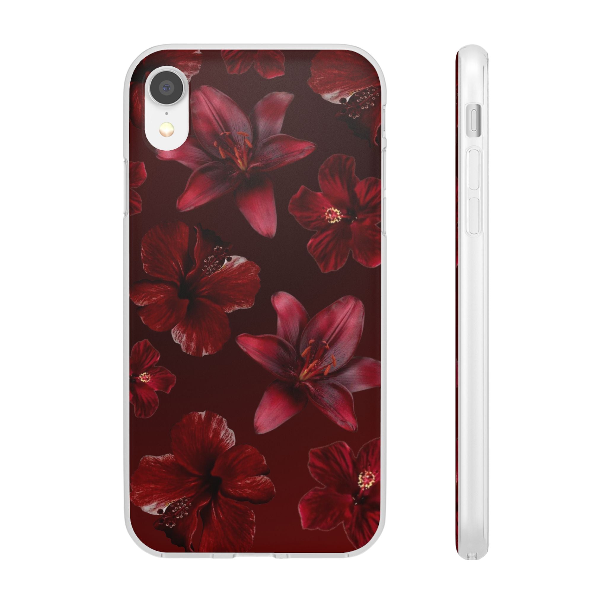 Red Floral Flexi Phone Case – Dark Burgundy Lily Pattern