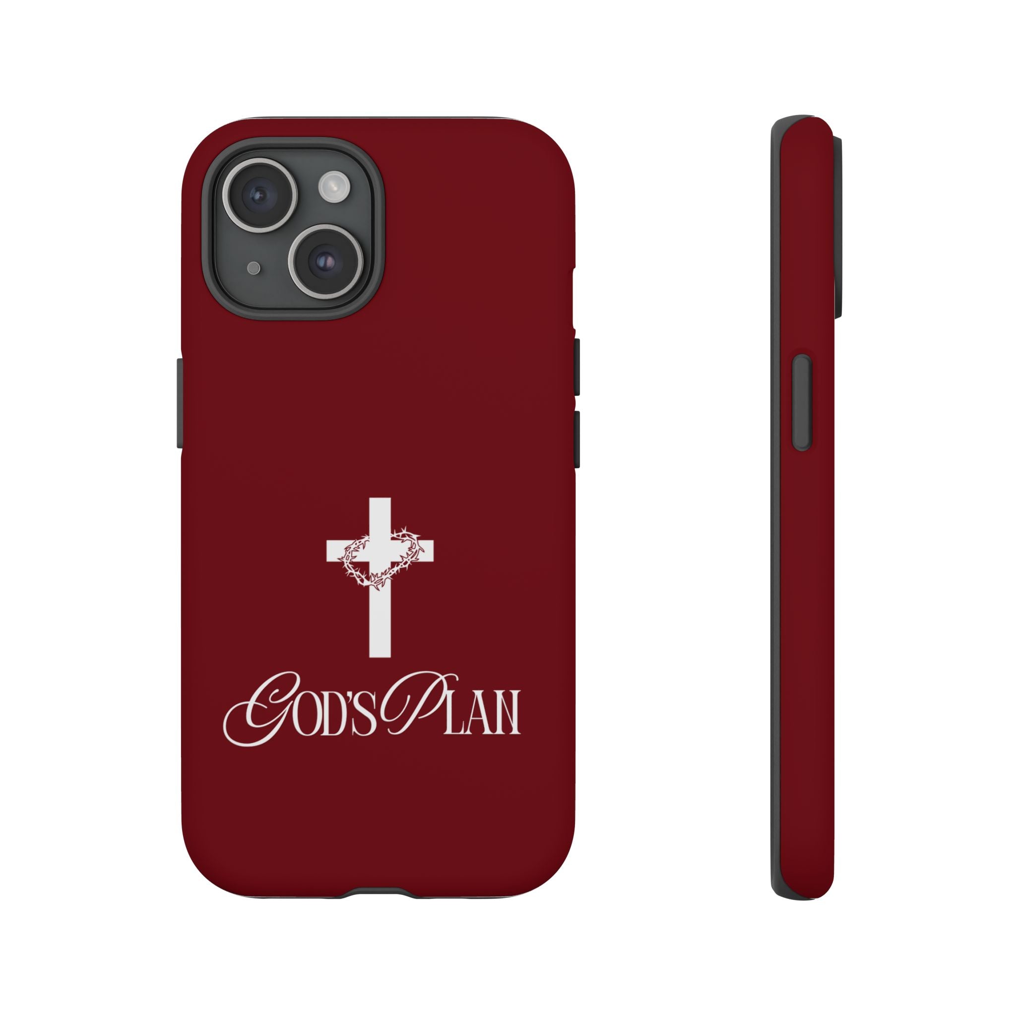 God's Plan — Christian Tough Phone Case | Cross Faith Burgundy Cover