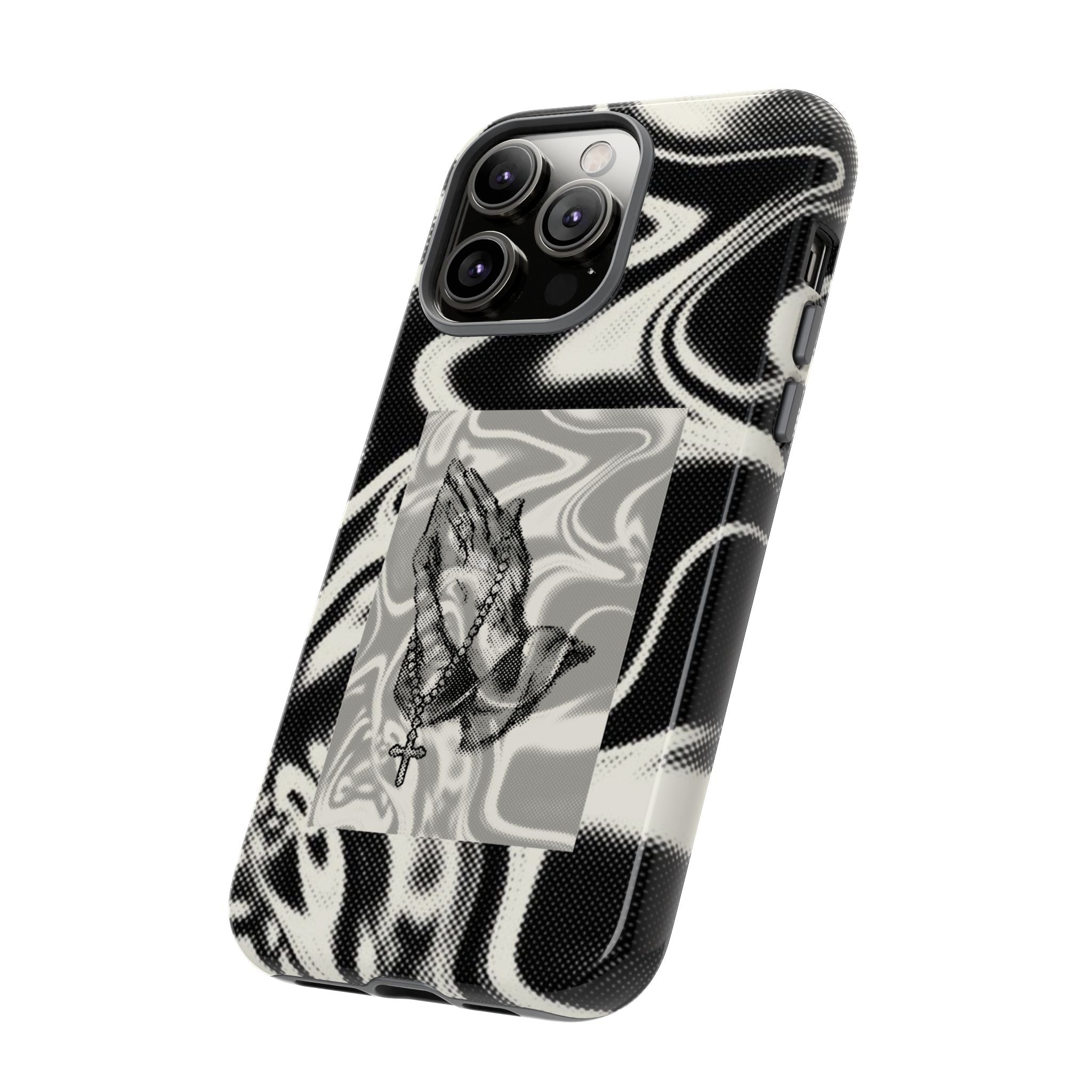 Praying Hands Phone Case – Black White Marble Spiritual Design