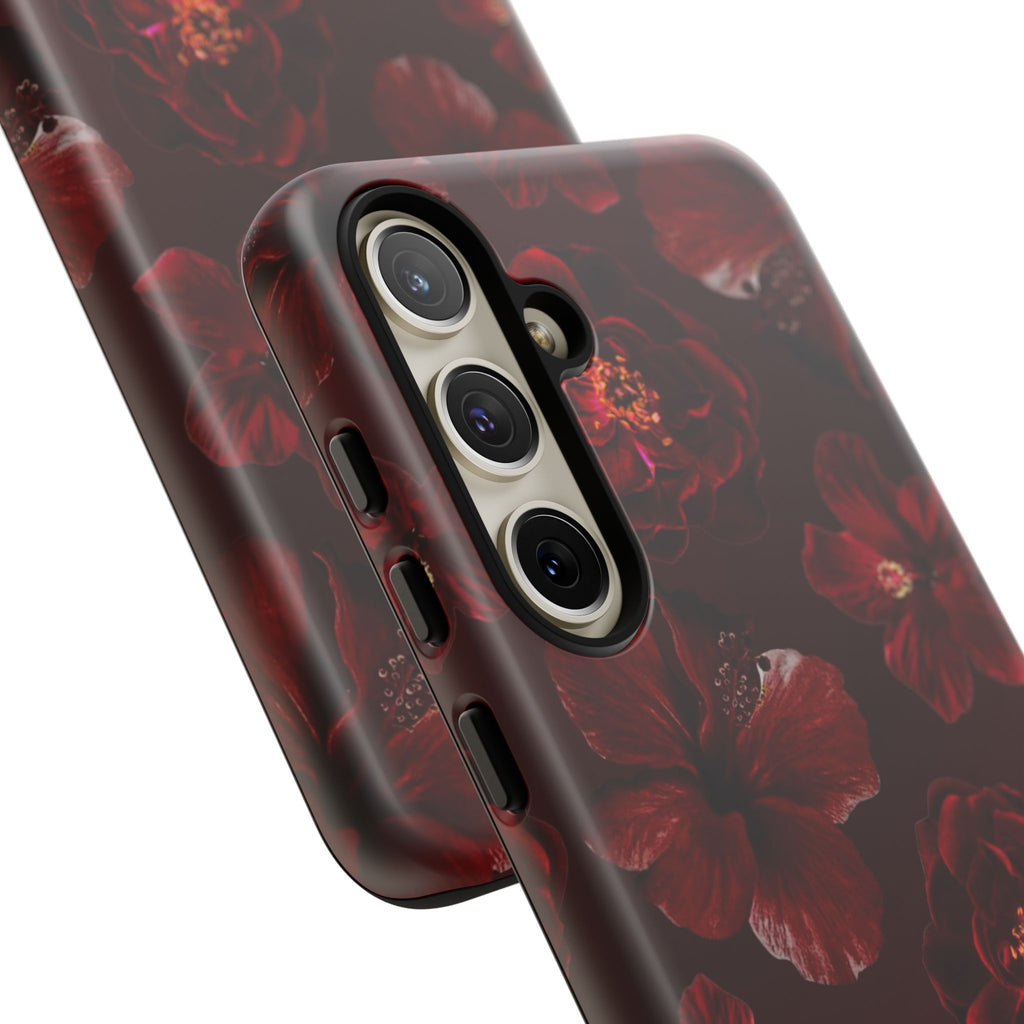 Dark Red Floral Phone Case – Protective Tough Case with Burgundy Roses