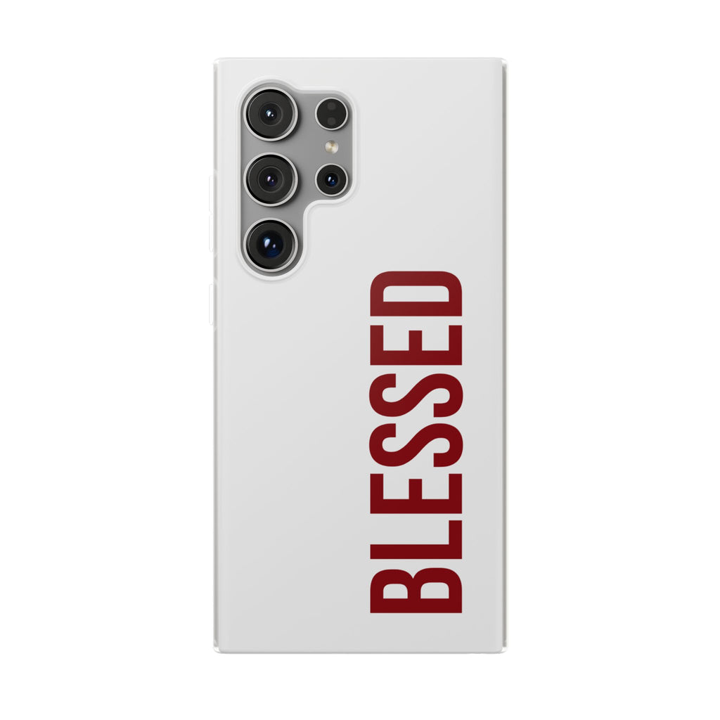 Blessed Phone Case — Vertical Red Typography Clear Flexi Case