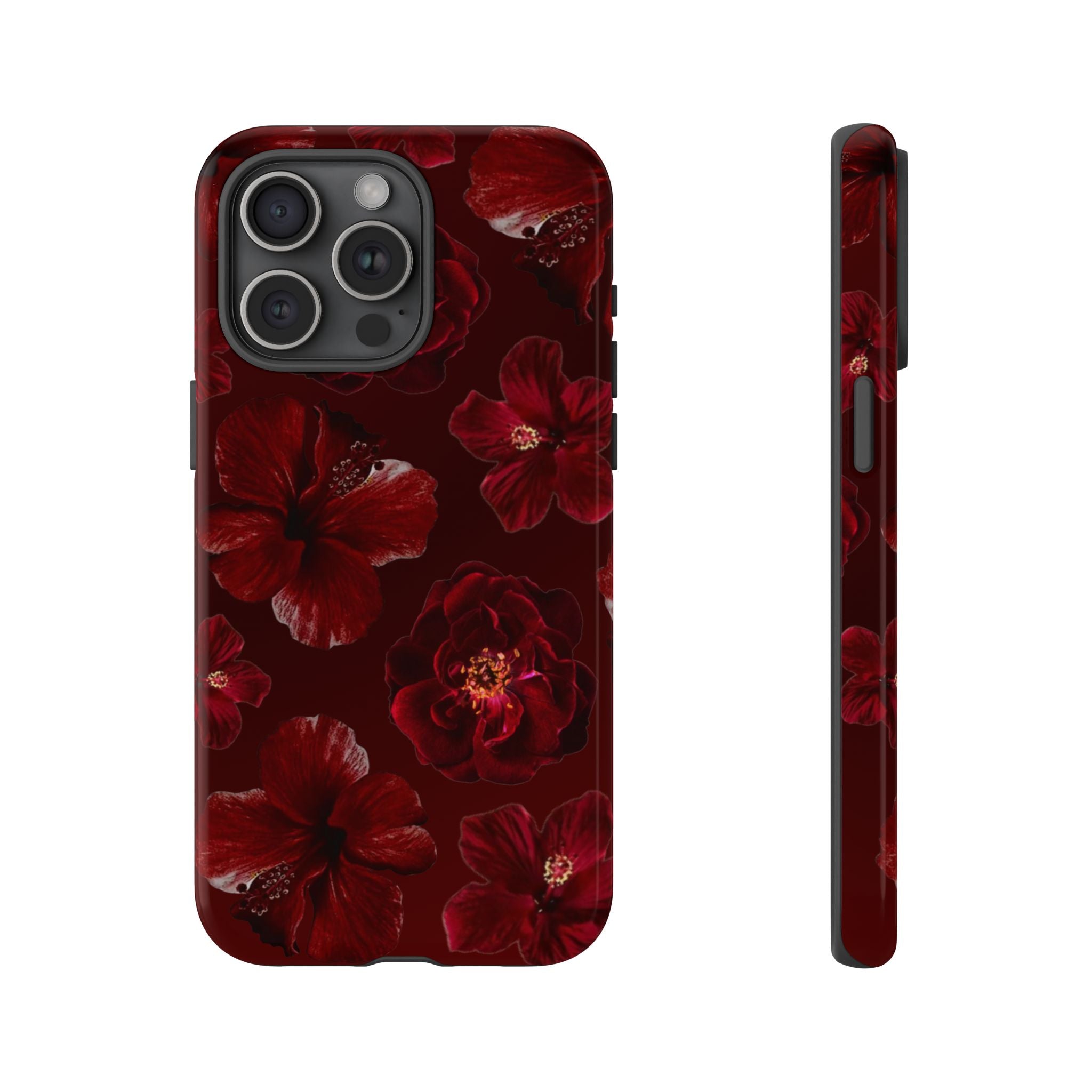 Dark Red Floral Phone Case – Protective Tough Case with Burgundy Roses