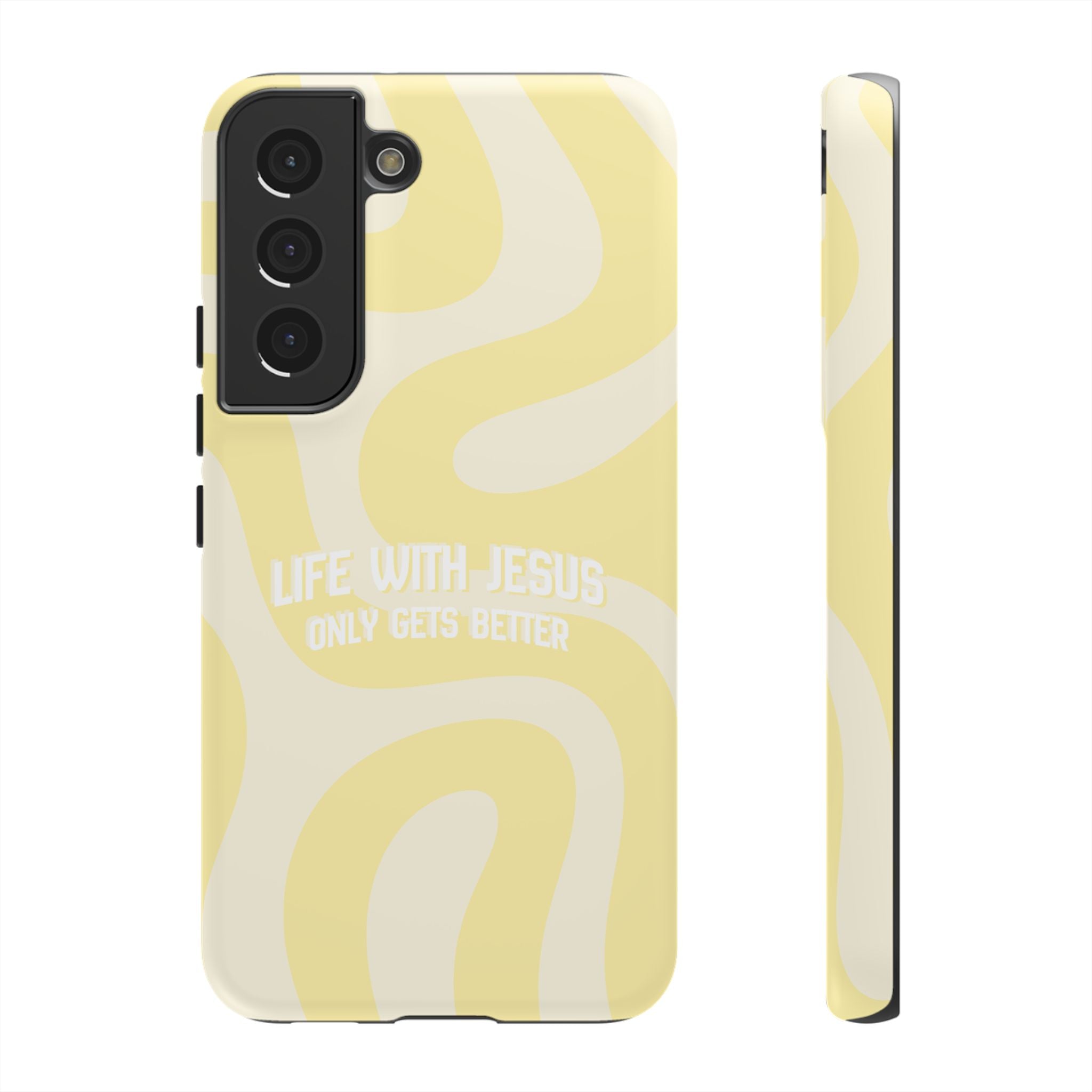 Yellow Swirl Phone Case - "Life With Jesus Only Gets Better" Christian iPhone Cover Tough Case
