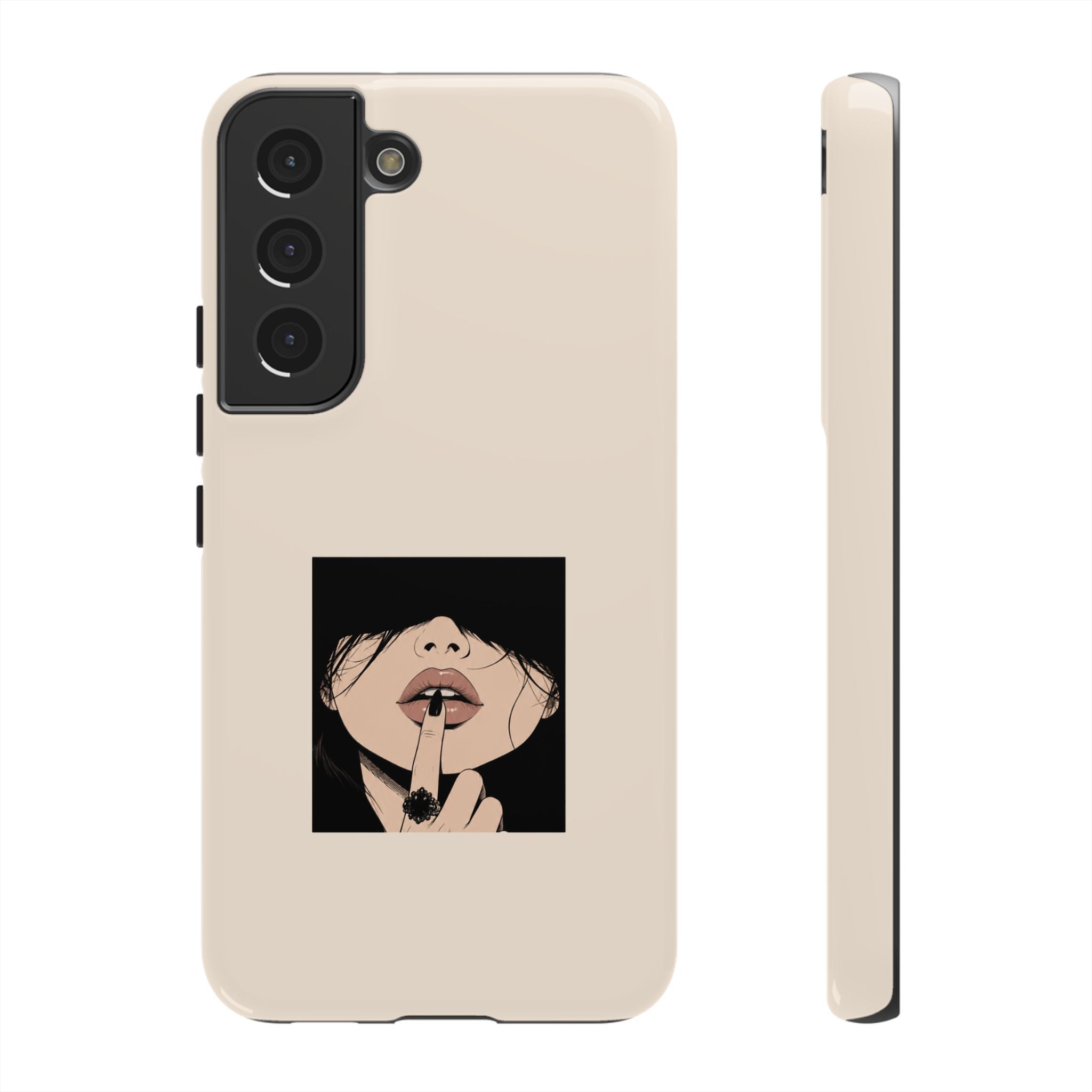 Minimal Anime Girl Shh Design, Edgy Aesthetic Protective Cover