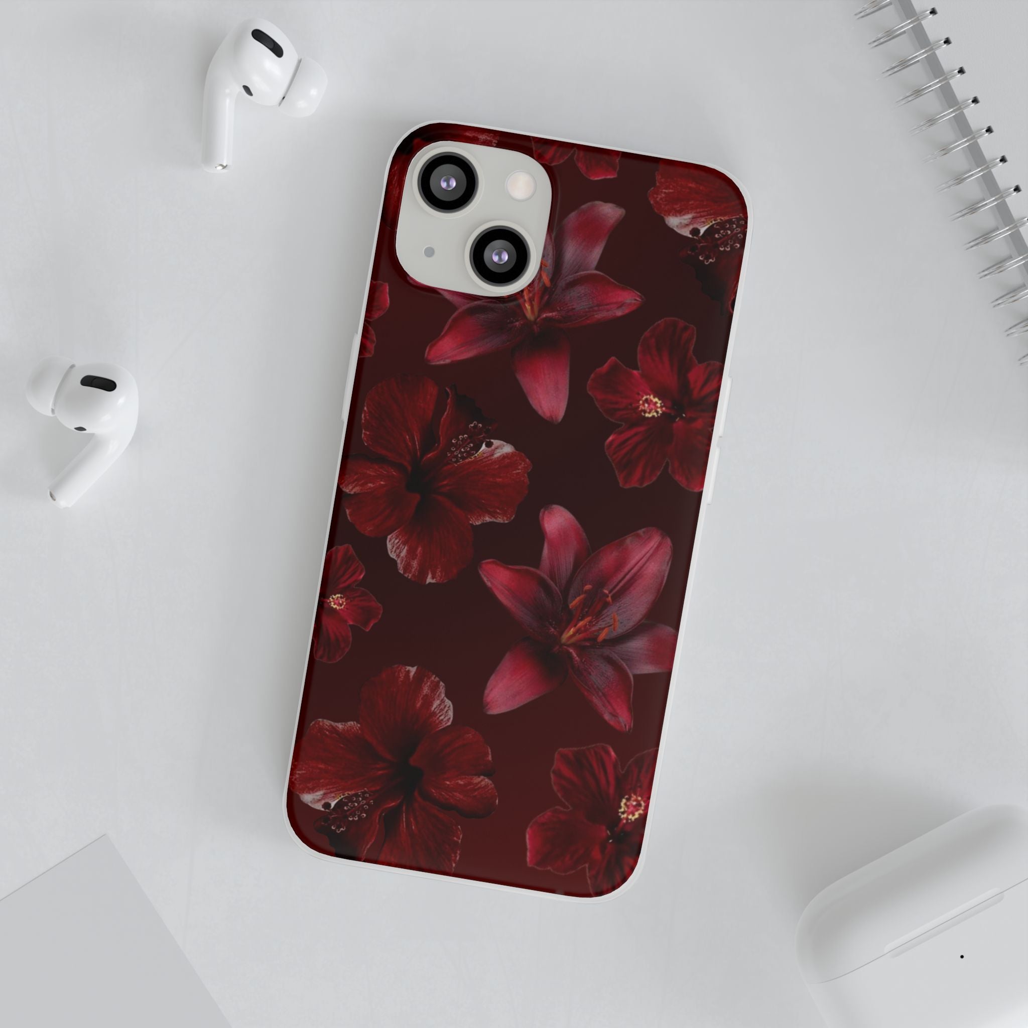 Red Floral Flexi Phone Case – Dark Burgundy Lily Pattern