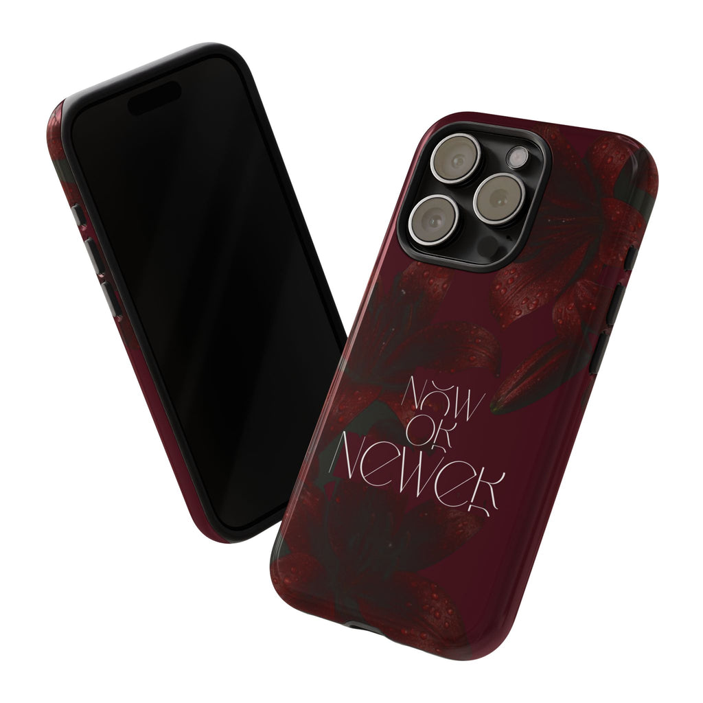 Tough Cases – Burgundy Floral “Now or Never” Protective Phone Case