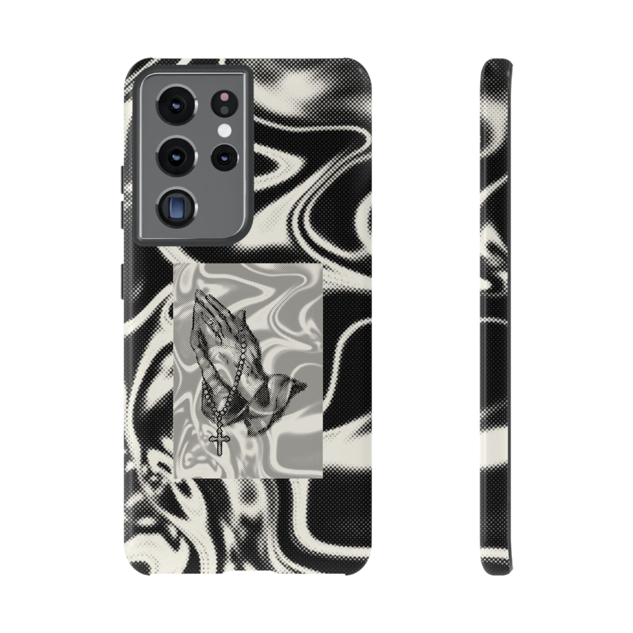 Praying Hands Phone Case – Black White Marble Spiritual Design