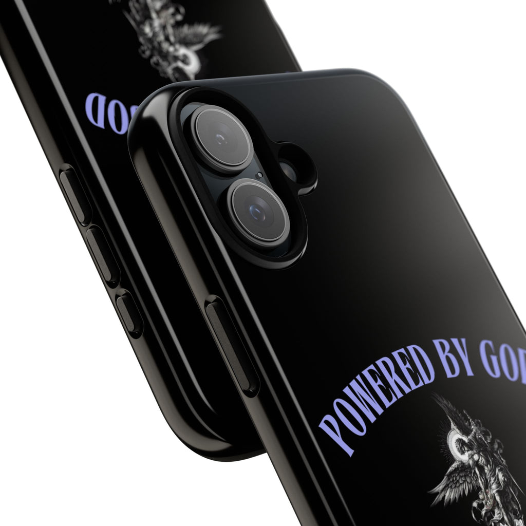 Phone Case — "Powered by God" Black Protective Case with Angelic Skull Design