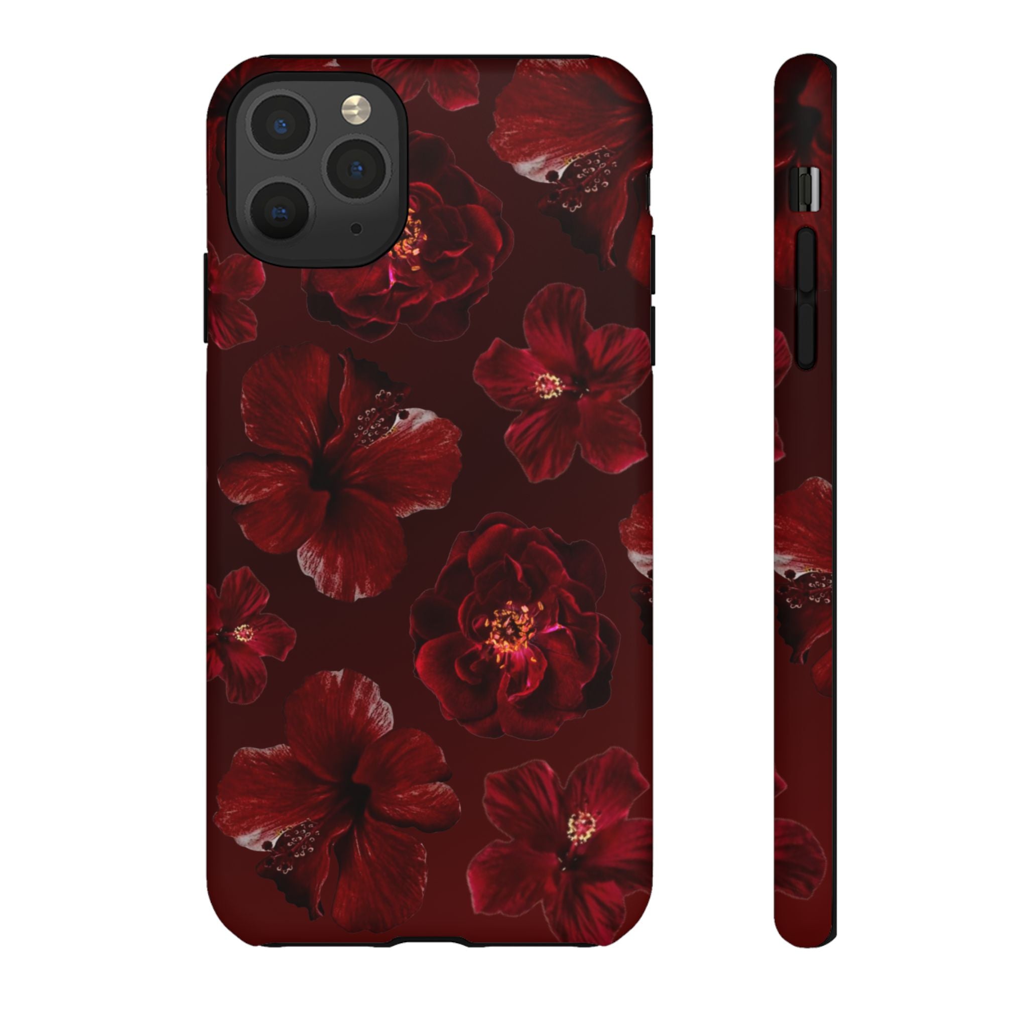 Dark Red Floral Phone Case – Protective Tough Case with Burgundy Roses