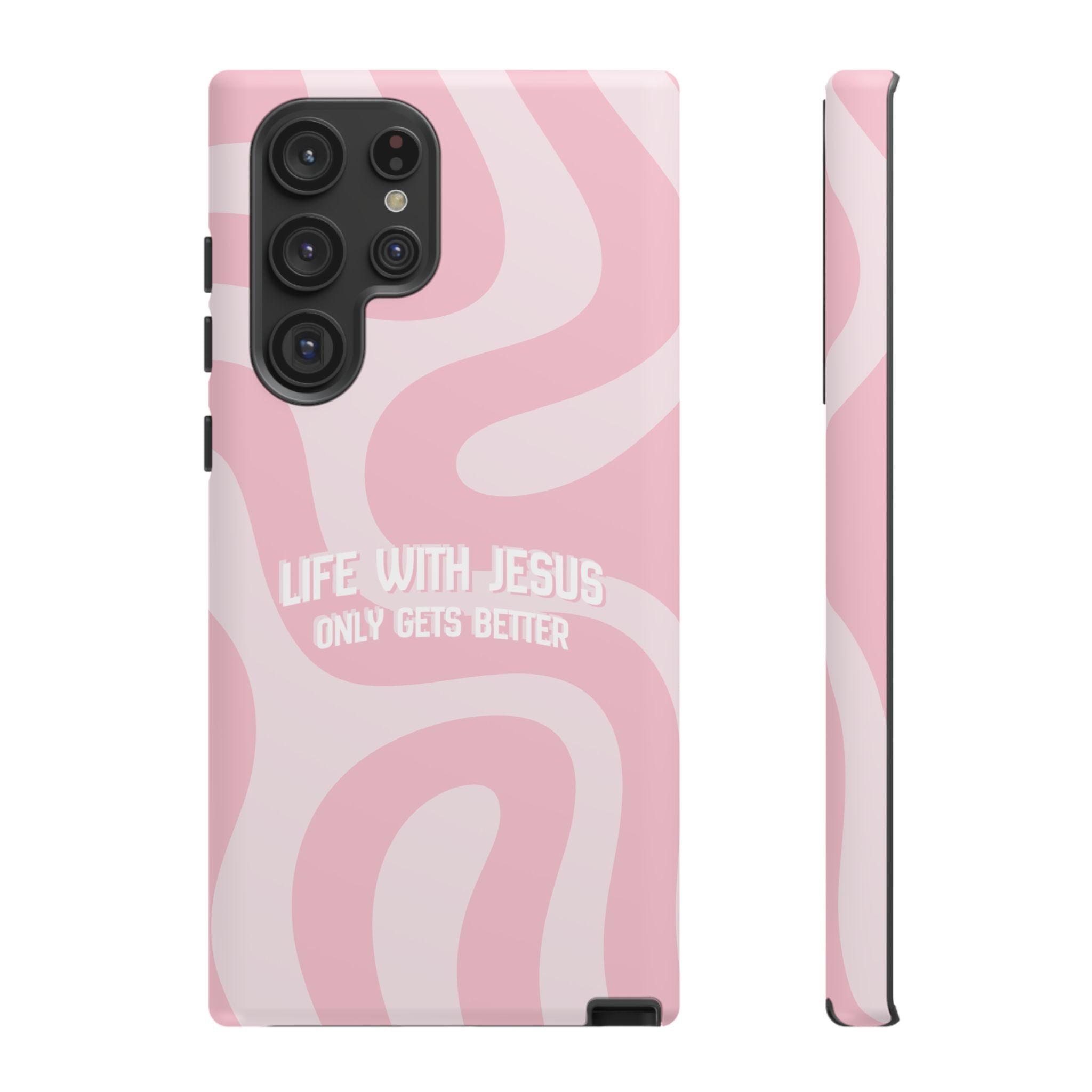 Pink Swirl Phone Case - "Life With Jesus Only Gets Better" Christian iPhone Cover