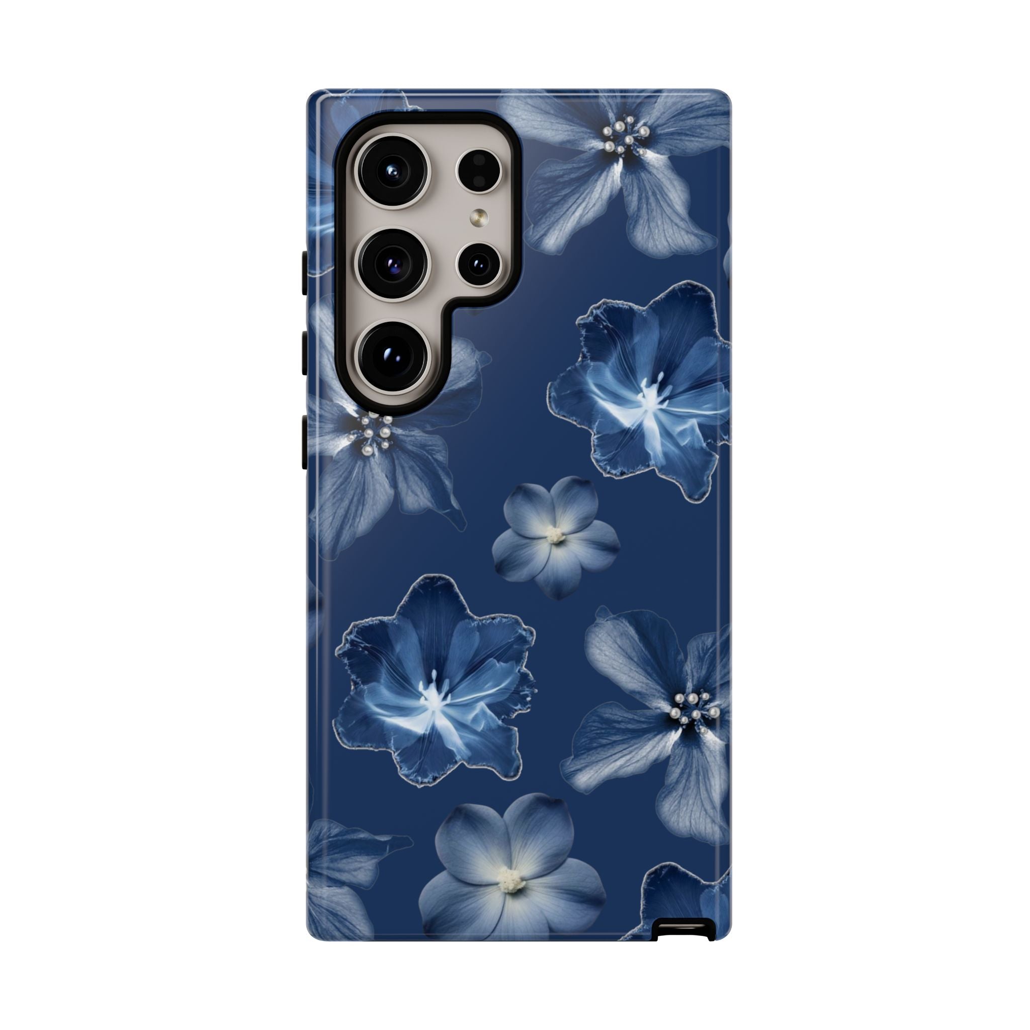 Navy Floral Tough Phone Case — Blue Bloom Protective Cover