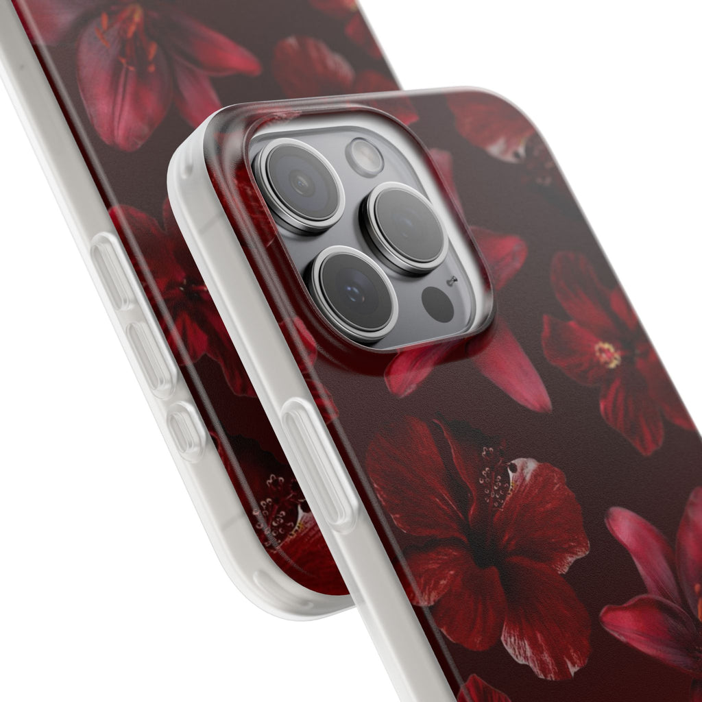 Red Floral Flexi Phone Case – Dark Burgundy Lily Pattern