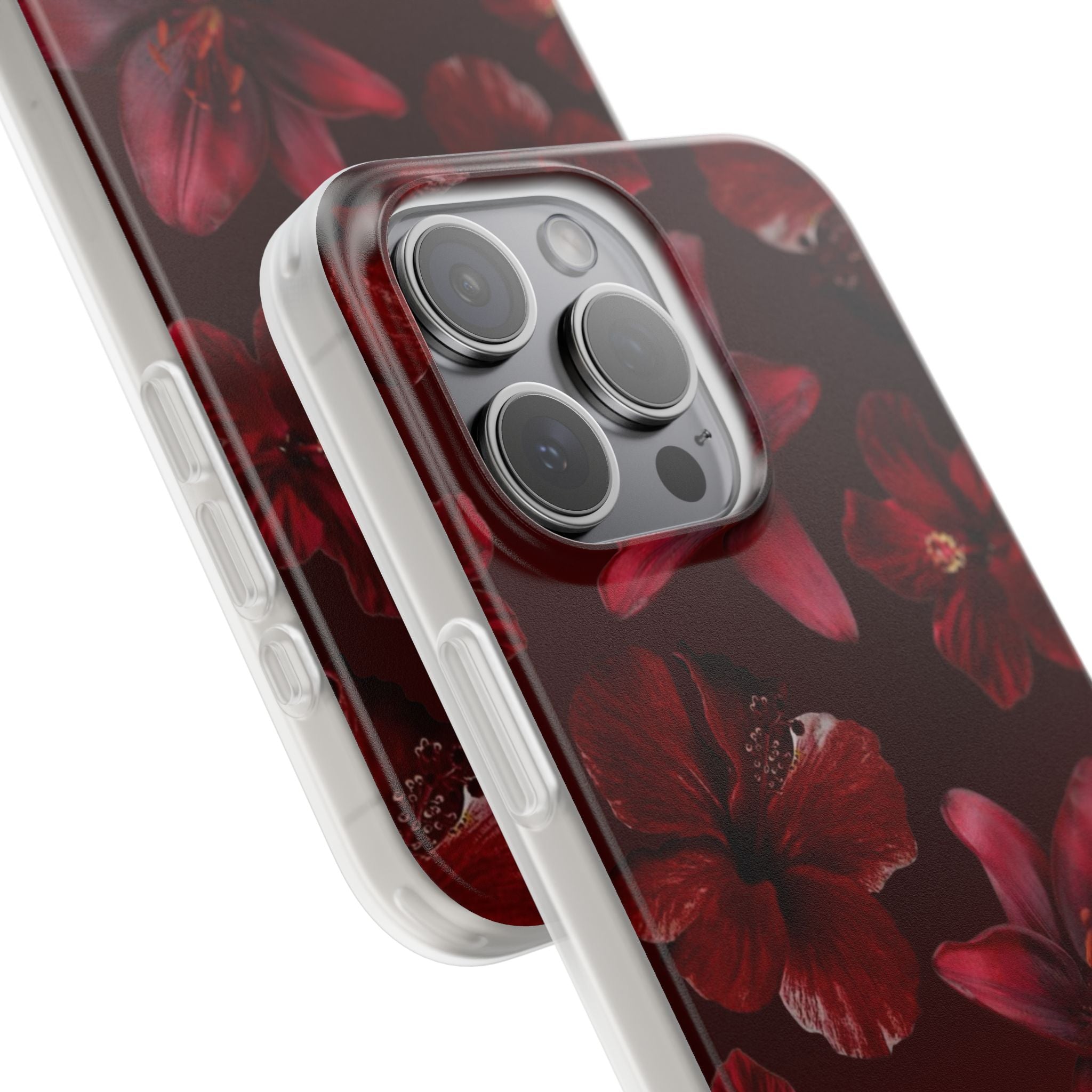 Red Floral Flexi Phone Case – Dark Burgundy Lily Pattern