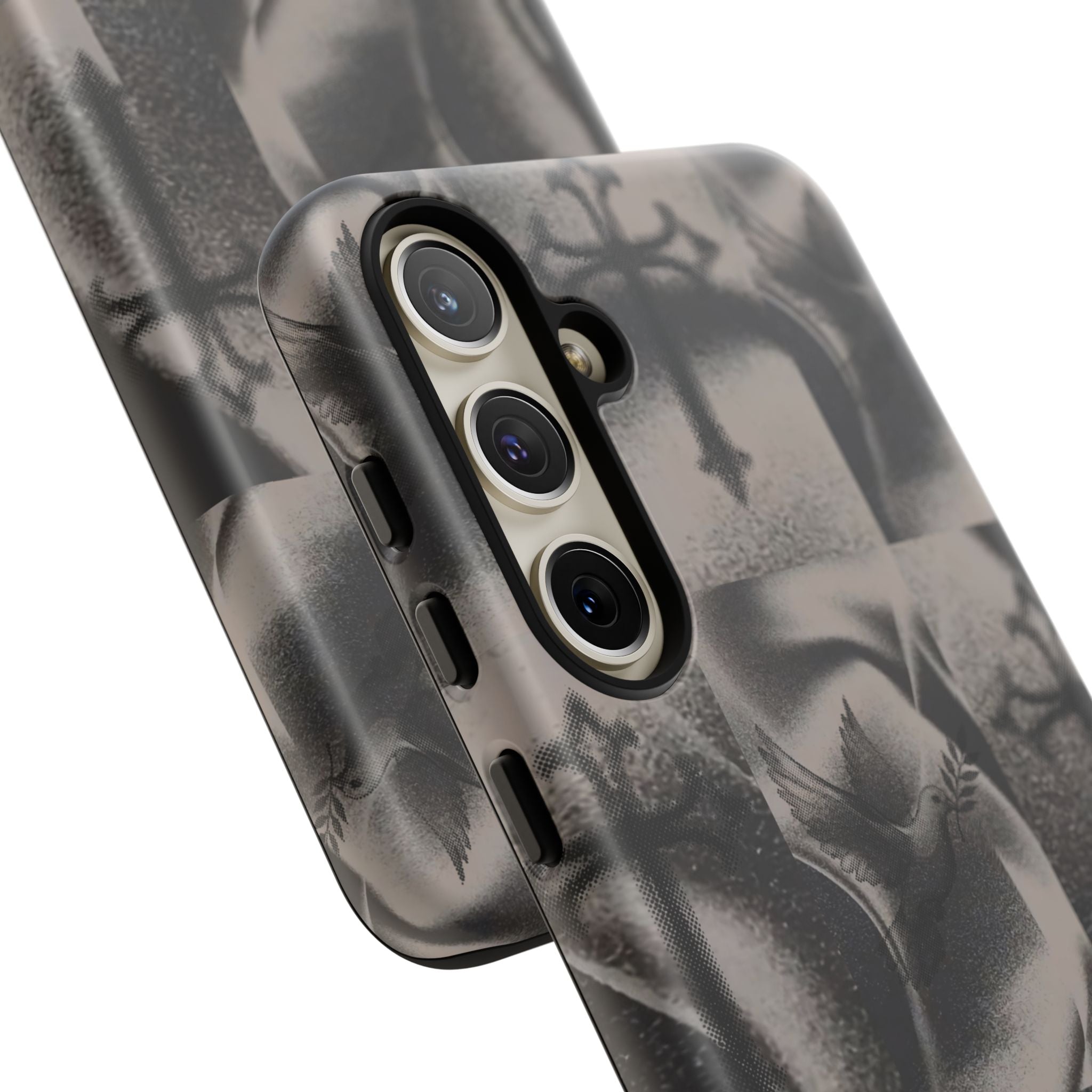 Gothic Cross & Dove Phone Case — Moody Checkerboard Protective Case