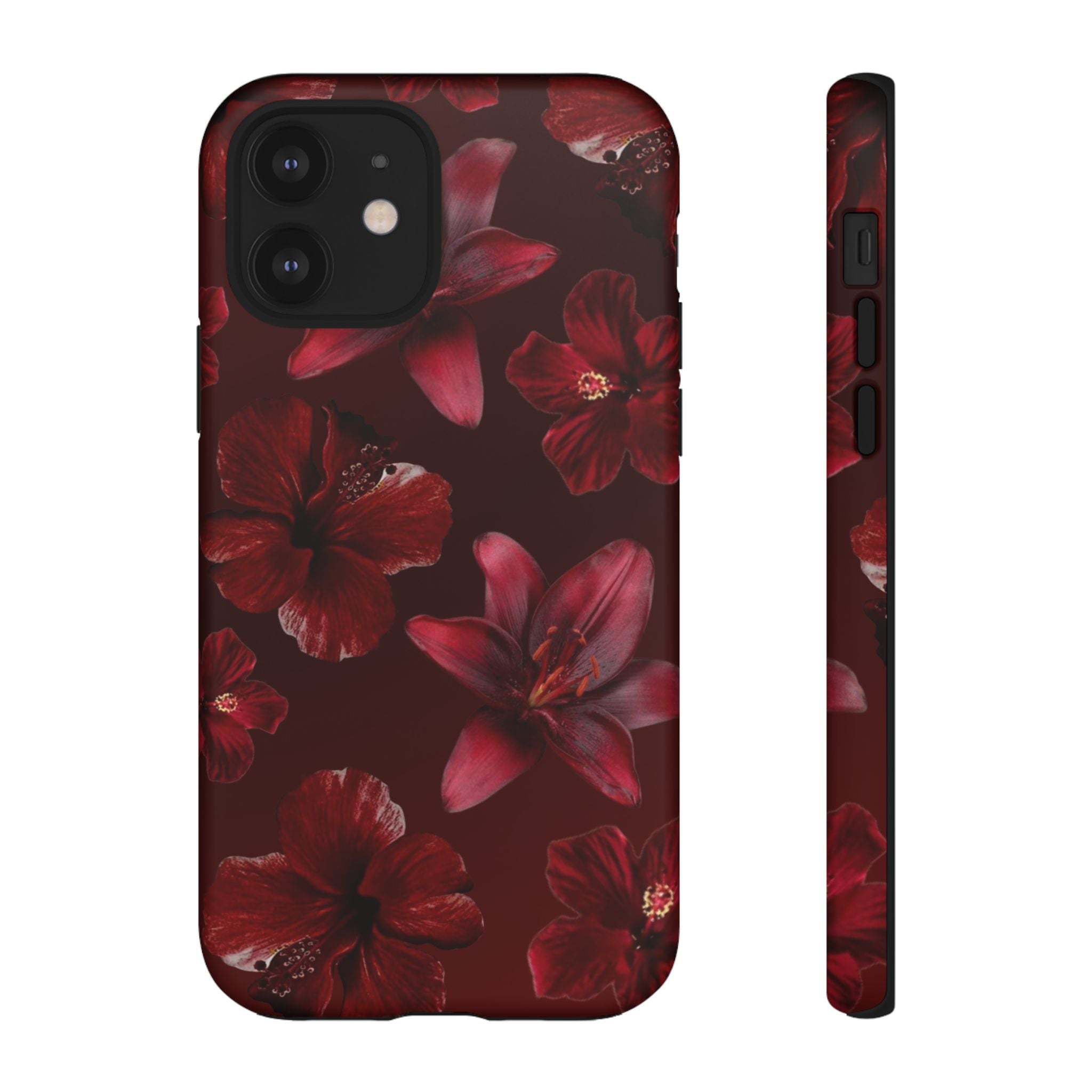 Tough Cases - Dark Red Floral Phone Case