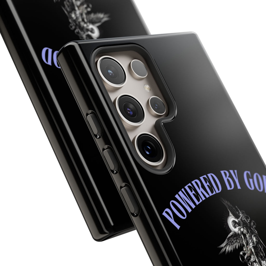 Phone Case — "Powered by God" Black Protective Case with Angelic Skull Design