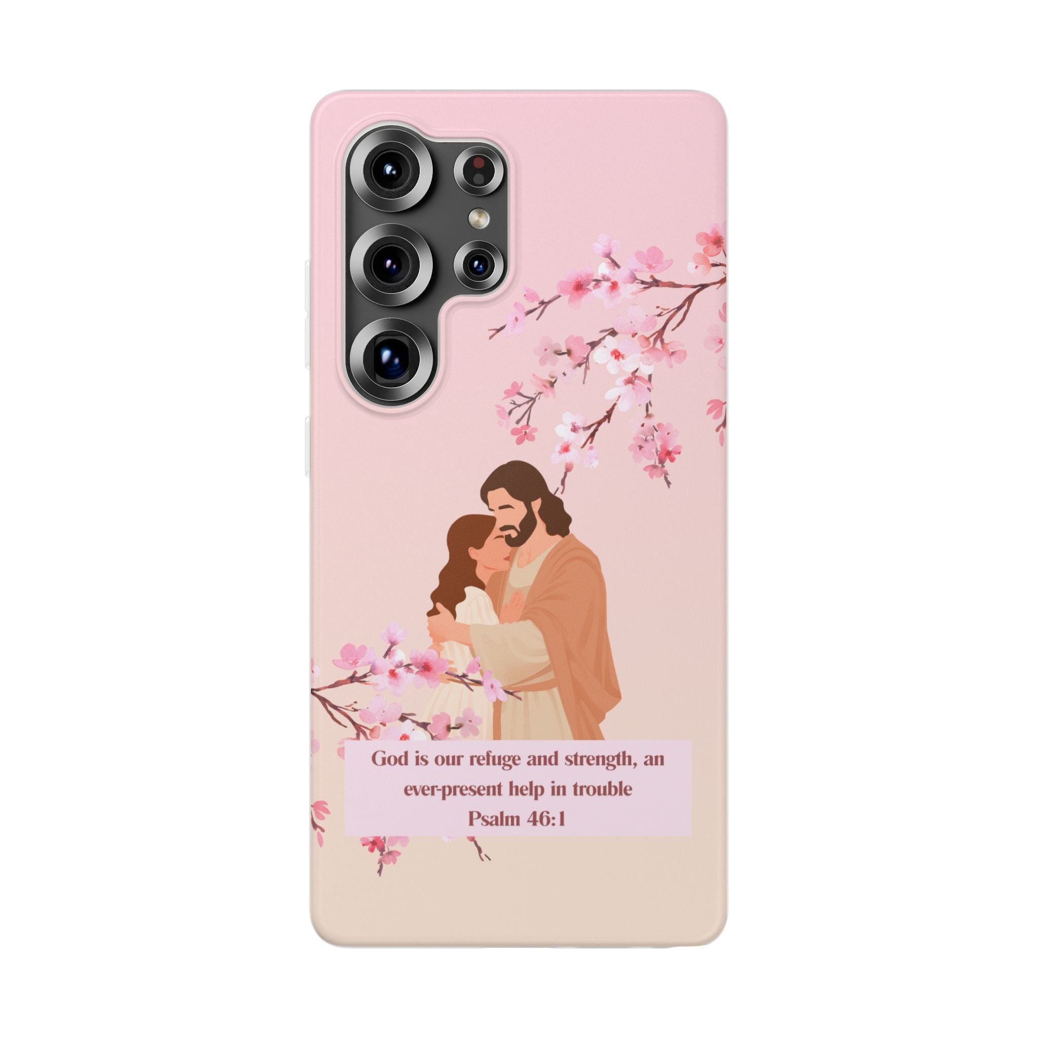 God Is Our Refuge – Psalm 46:1 Cherry Blossom Christian Flexi Phone Case