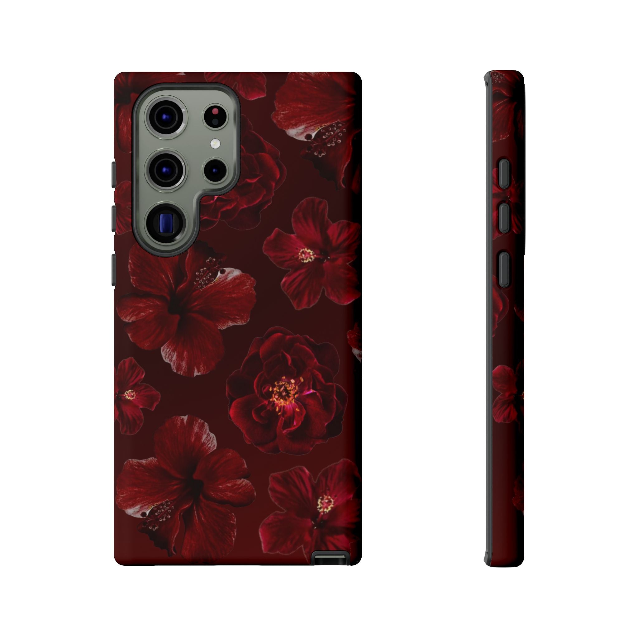 Dark Red Floral Phone Case – Protective Tough Case with Burgundy Roses