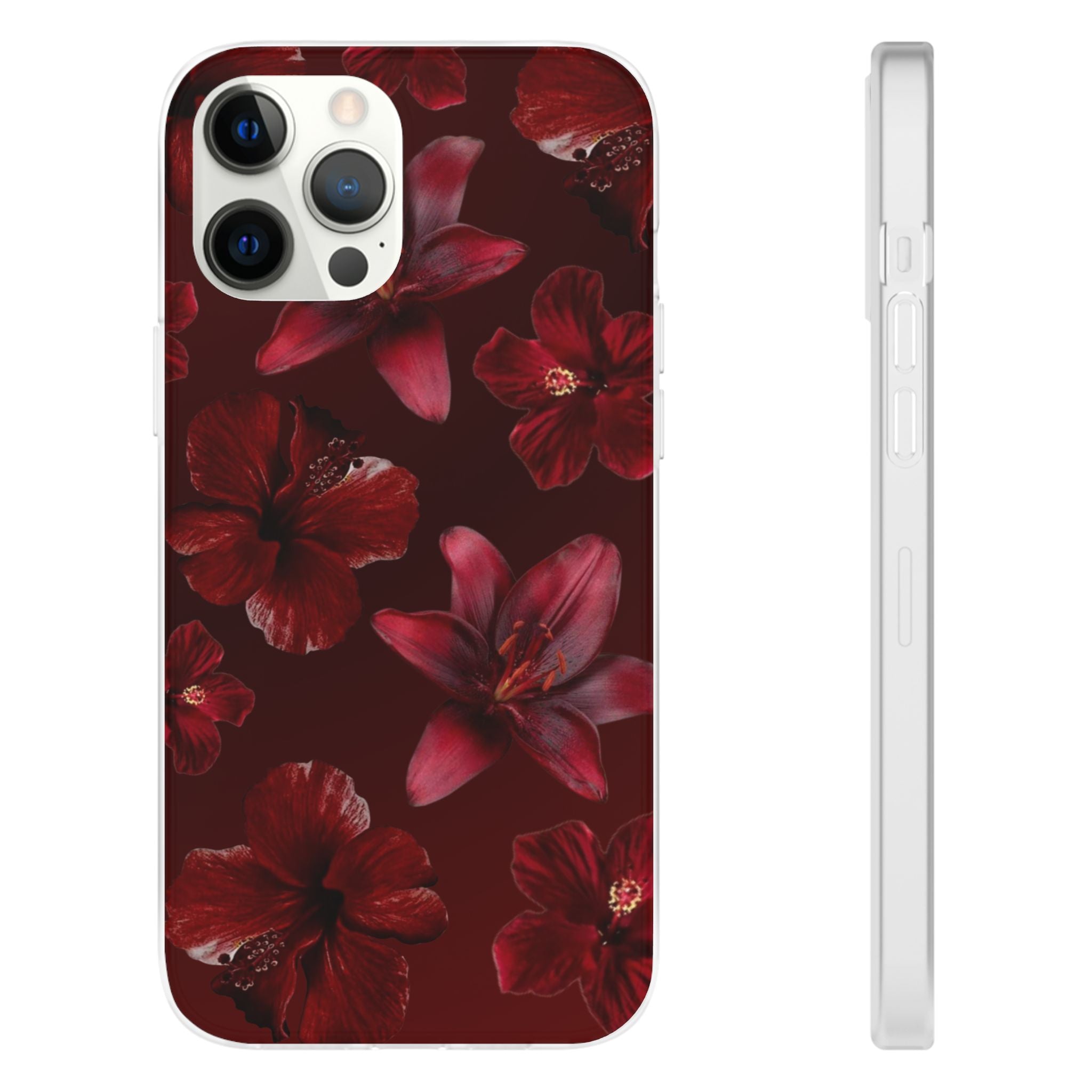 Red Floral Flexi Phone Case – Dark Burgundy Lily Pattern
