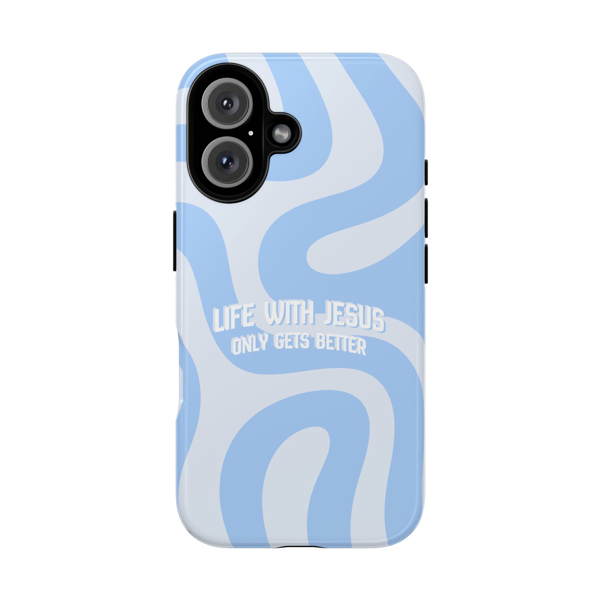 Blue Swirl Phone Case - "Life With Jesus Only Gets Better" Christian iPhone Cover