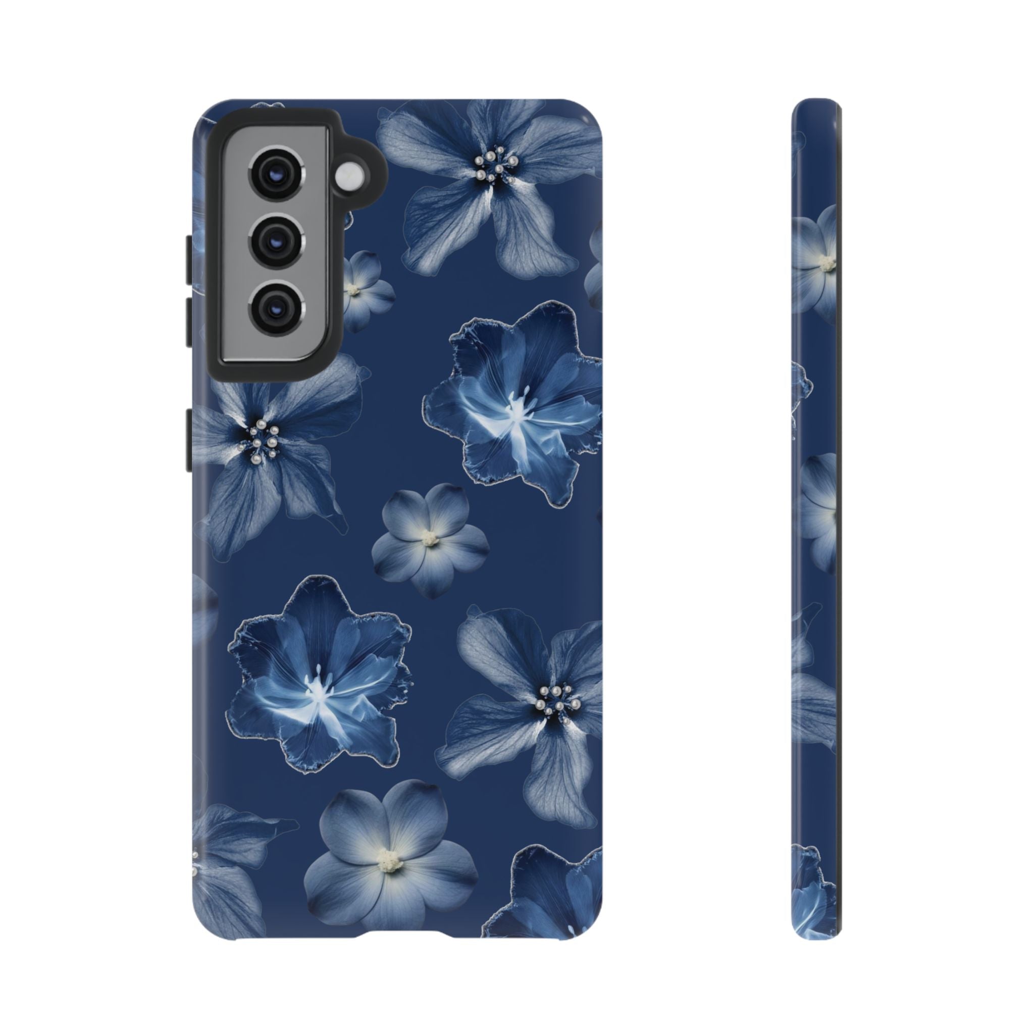 Navy Floral Tough Phone Case — Blue Bloom Protective Cover