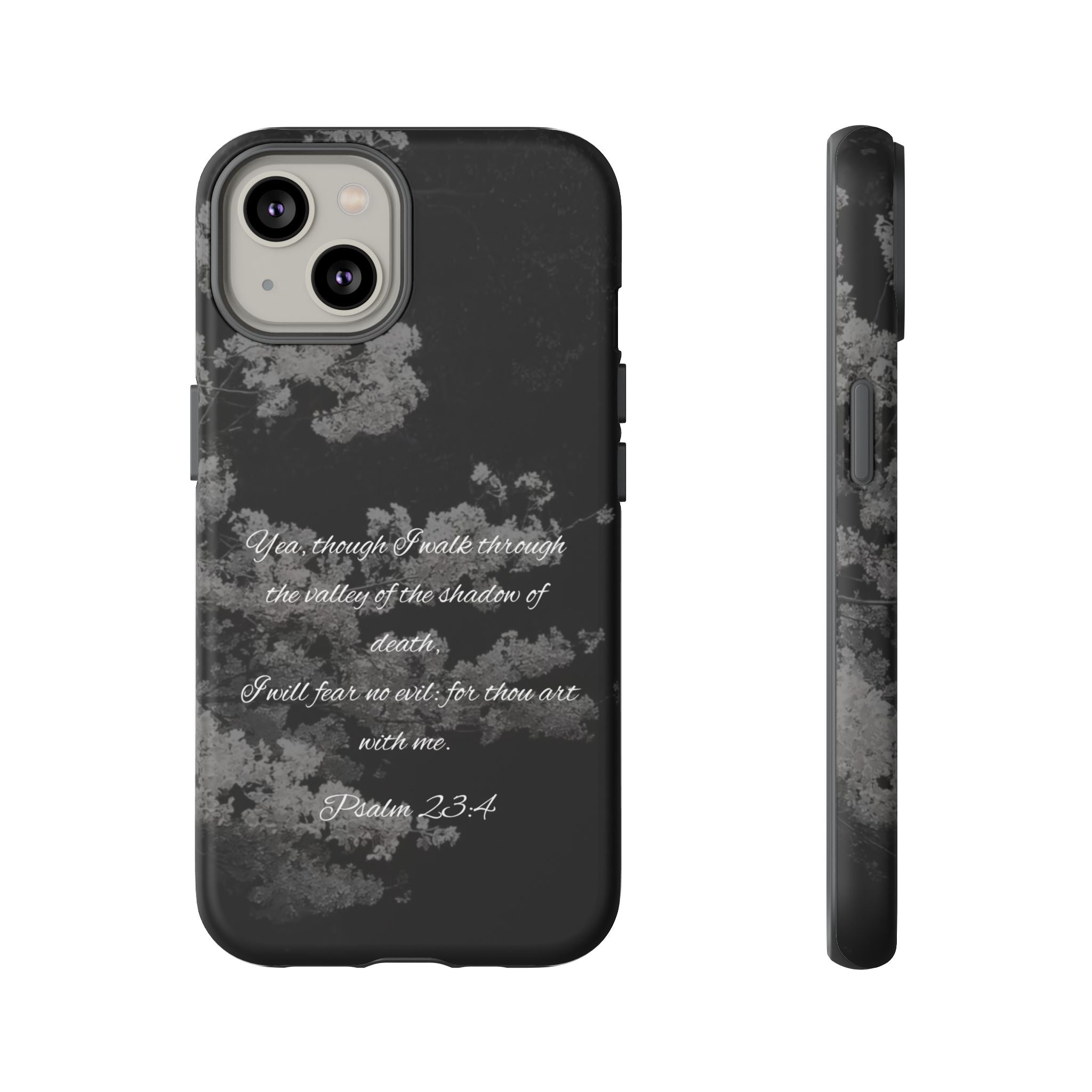 Bible Verse Phone Case — Psalm 23:4 Comfort Black Protective Cover