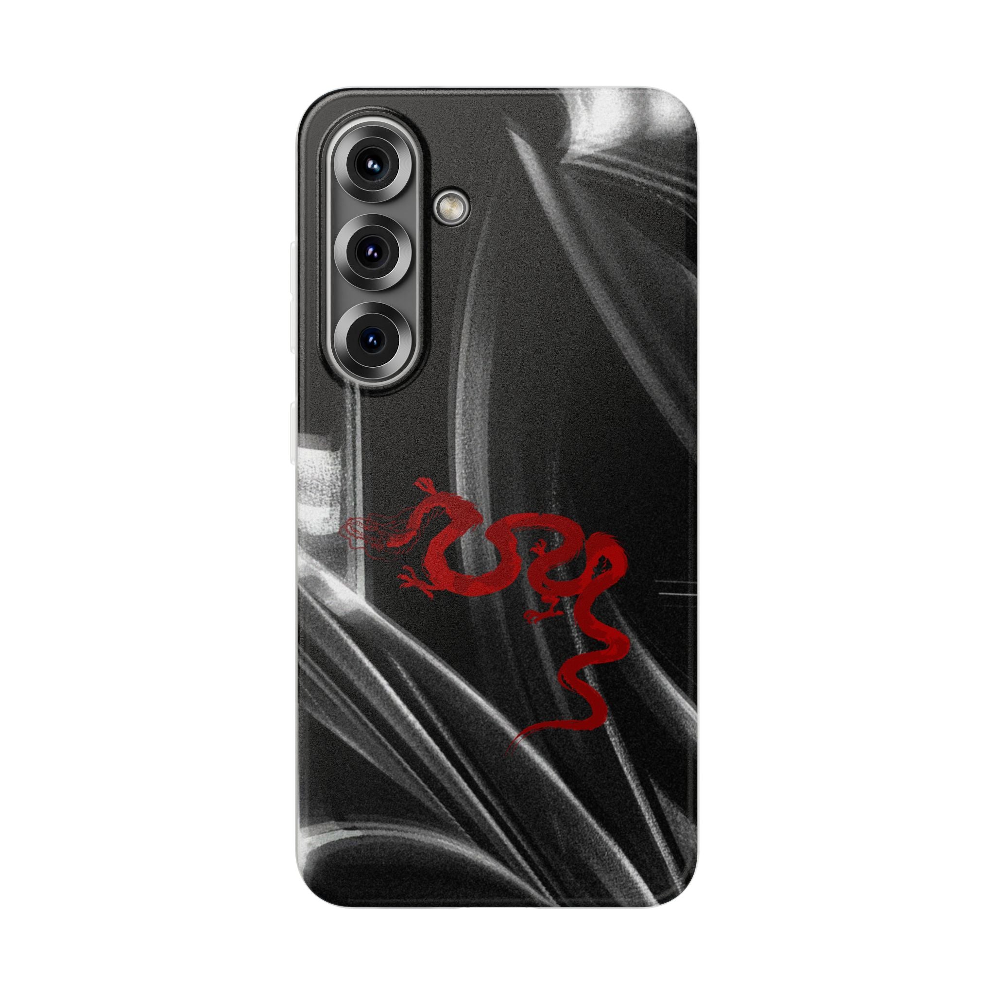 Flexi Phone Case — Black Smoke Background with Red Dragon