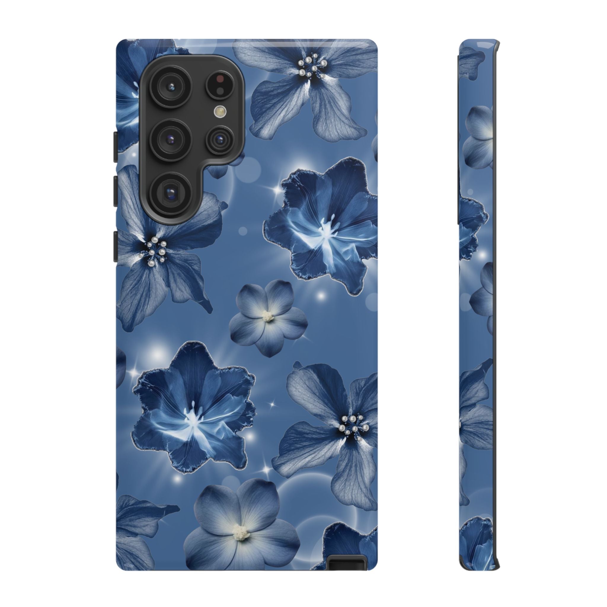 Blue Floral Tough Phone Case — Protective Blossom Design