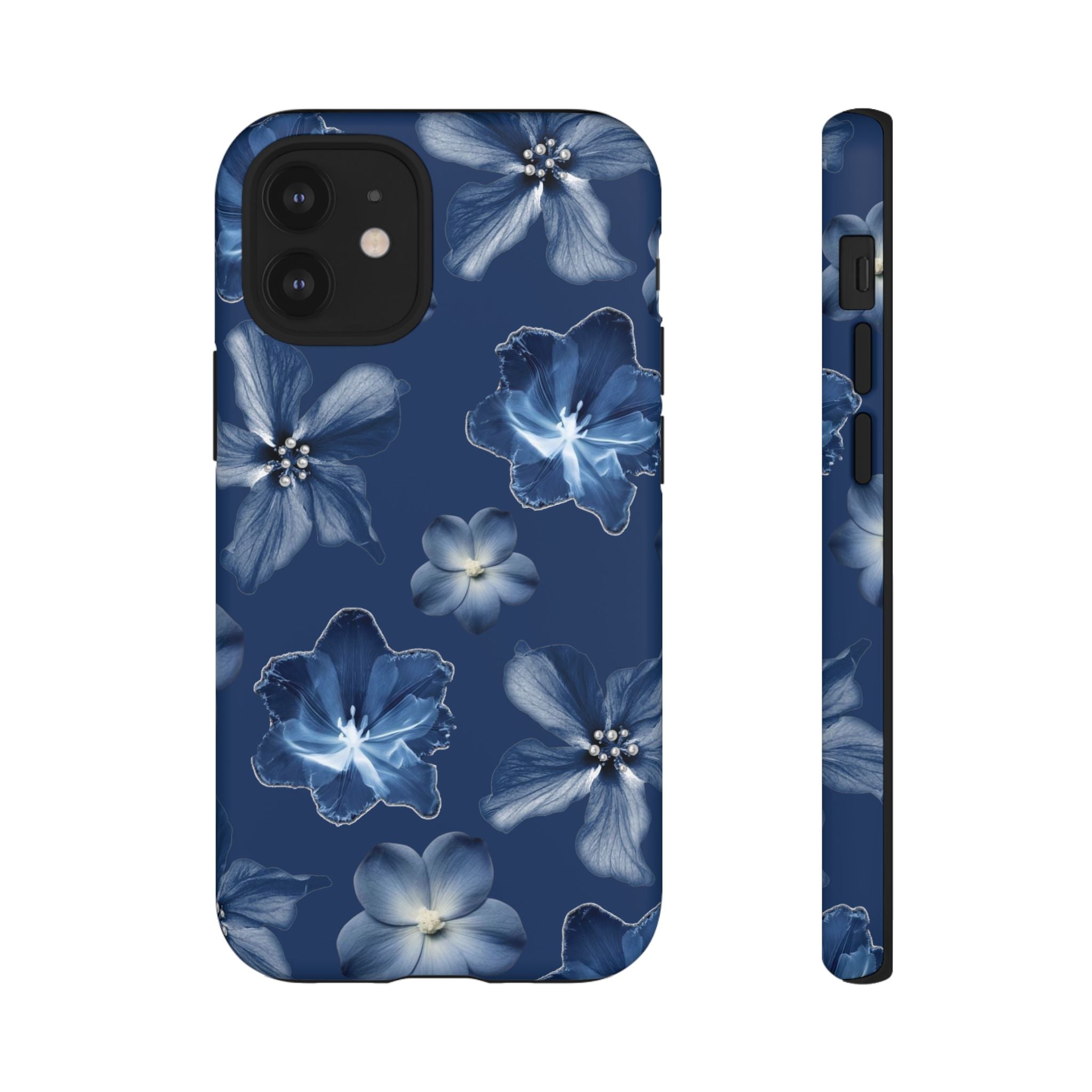 Navy Floral Tough Phone Case — Blue Bloom Protective Cover