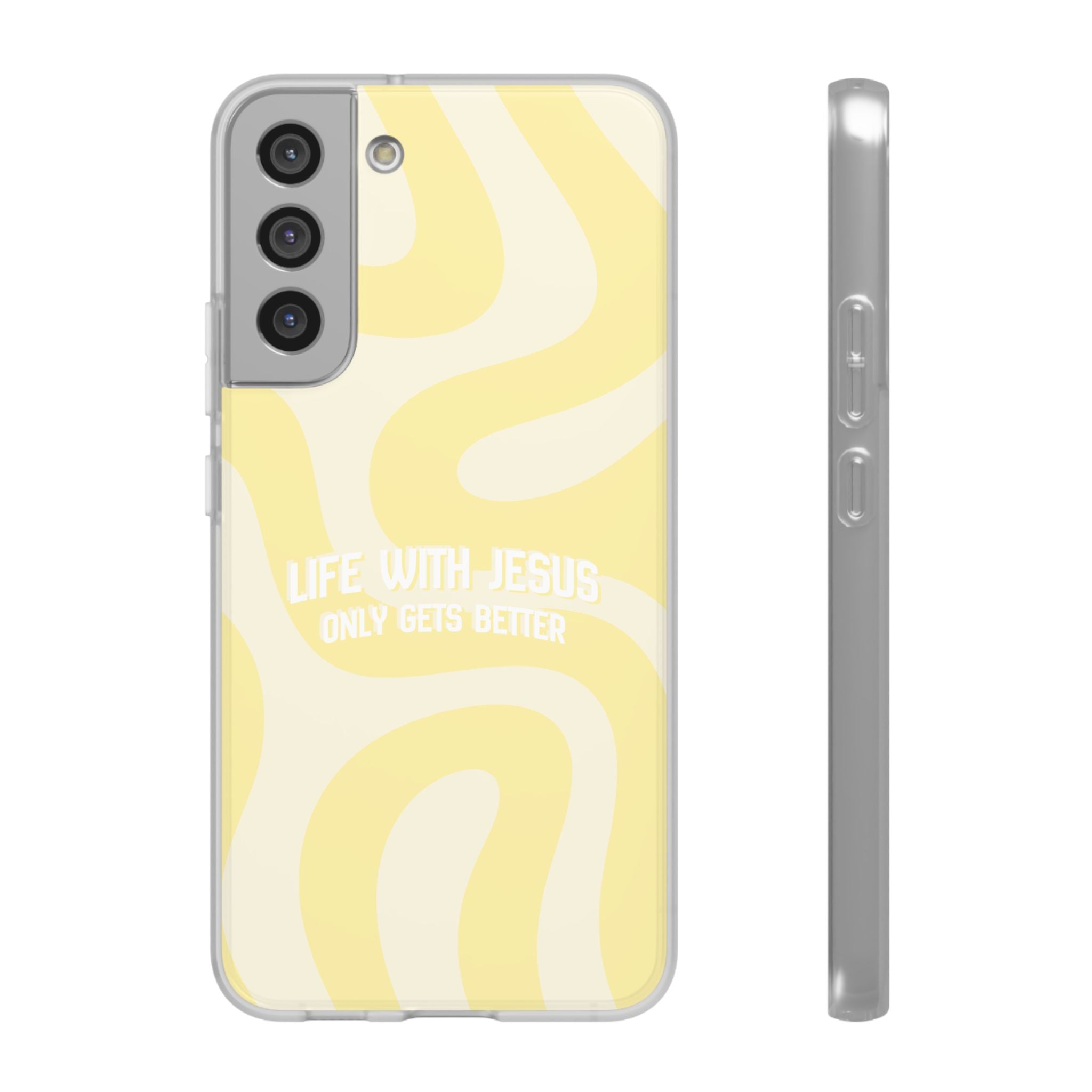 Christian Phone Case - "Life With Jesus Only Gets Better" Yellow Swirl Flexi Case