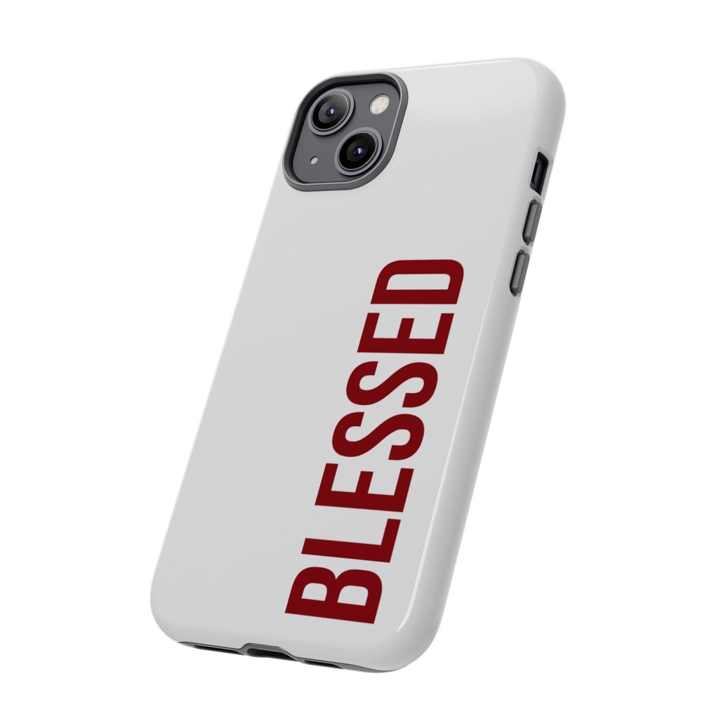 Blessed Vertical Phone Case — Protective Slim iPhone Cover with Red 'BLESSED' Text