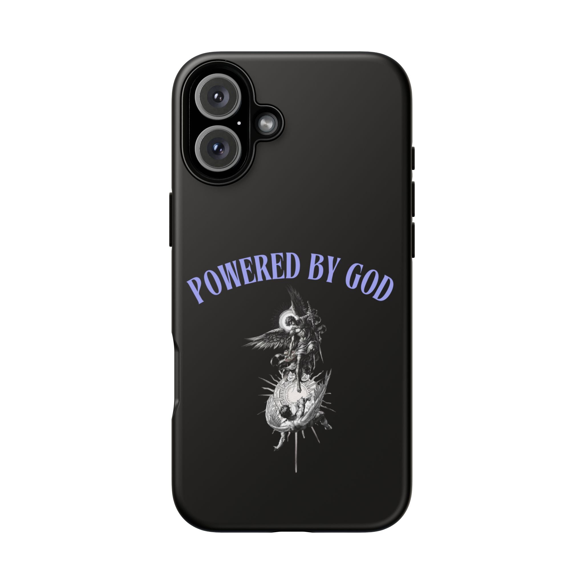 Phone Case — "Powered by God" Black Protective Case with Angelic Skull Design