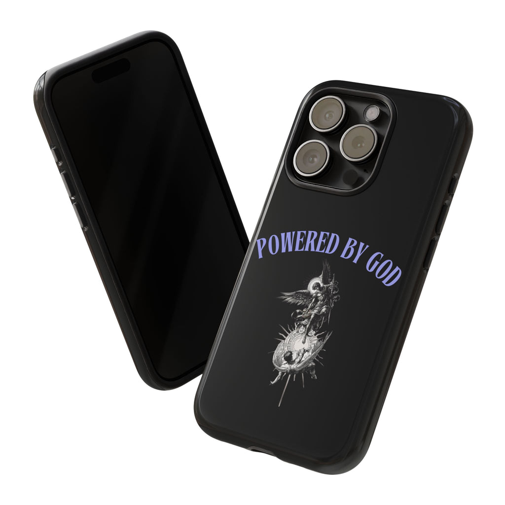 Phone Case — "Powered by God" Black Protective Case with Angelic Skull Design