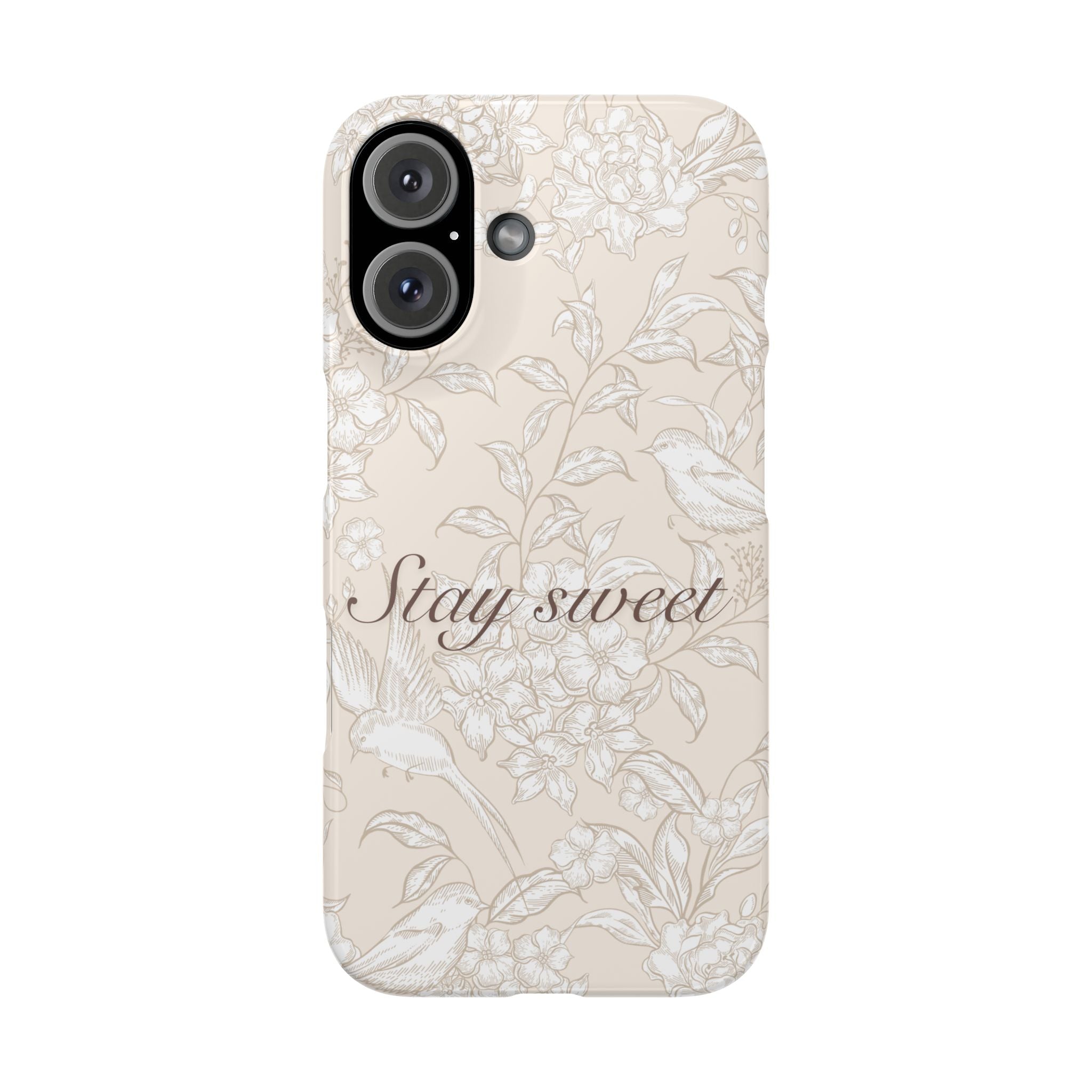 Stay Sweet Floral Slim Phone Case — Beige Bird & Blossom Protective Cover