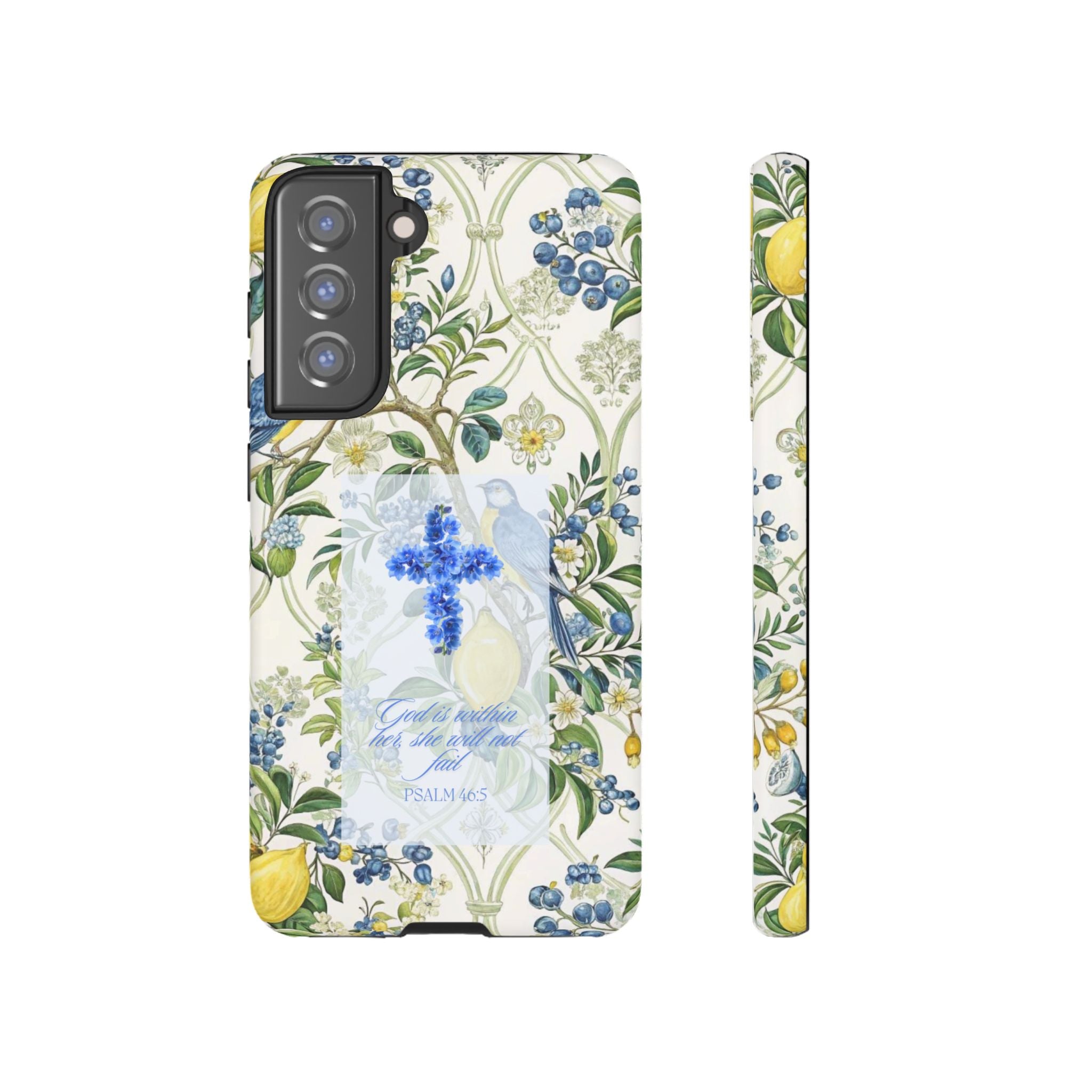 Floral Cross Tough Phone Case — Psalms Blessing Protective Cover