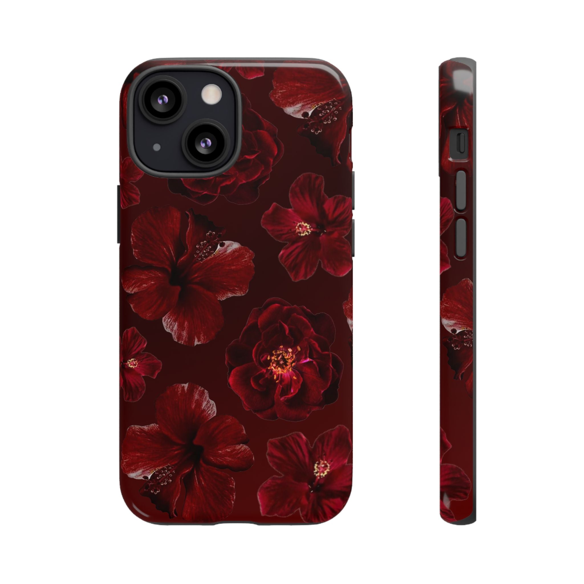 Dark Red Floral Phone Case – Protective Tough Case with Burgundy Roses
