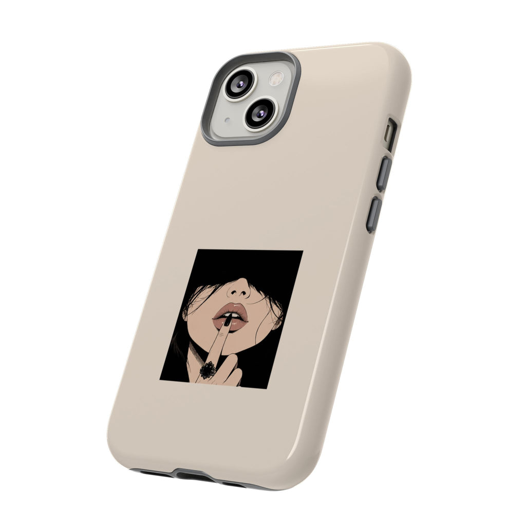 Minimal Anime Girl Shh Design, Edgy Aesthetic Protective Cover