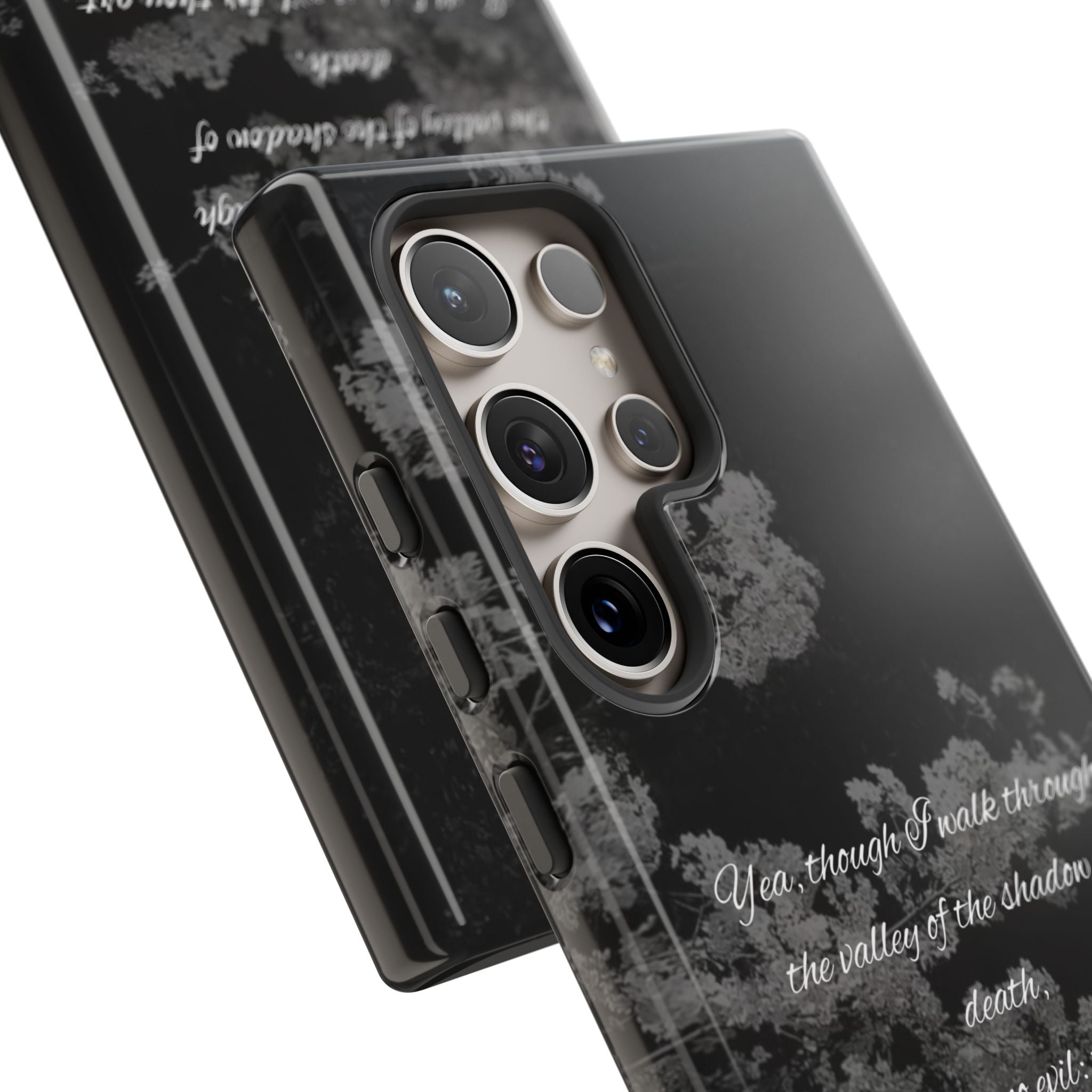 Bible Verse Phone Case — Psalm 23:4 Comfort Black Protective Cover