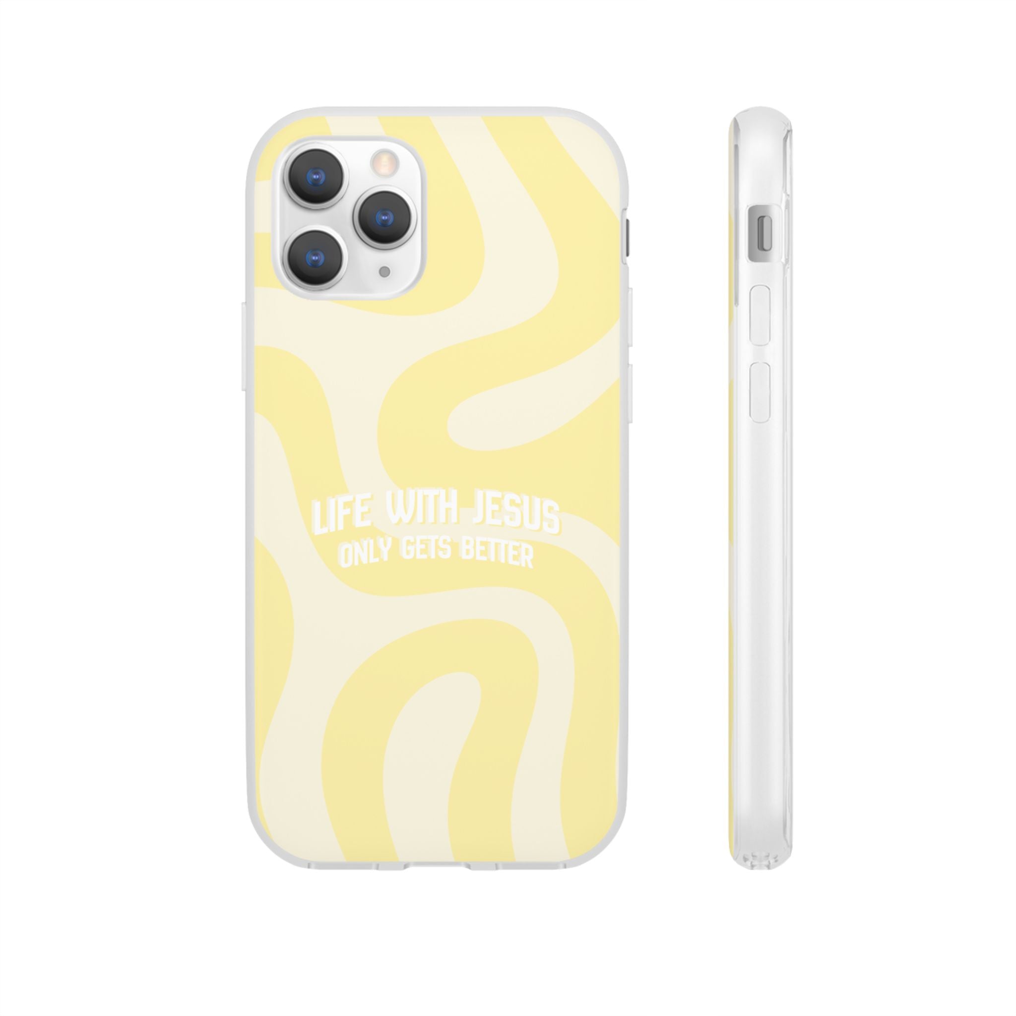 Christian Phone Case - "Life With Jesus Only Gets Better" Yellow Swirl Flexi Case