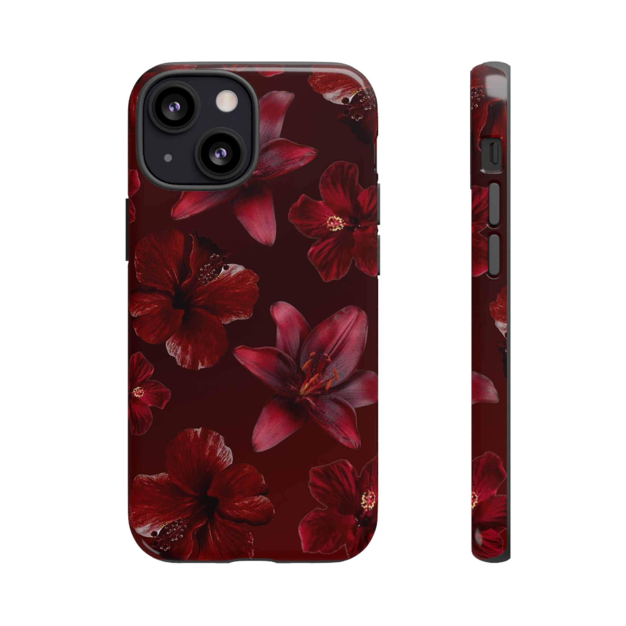 Tough Cases - Dark Red Floral Phone Case