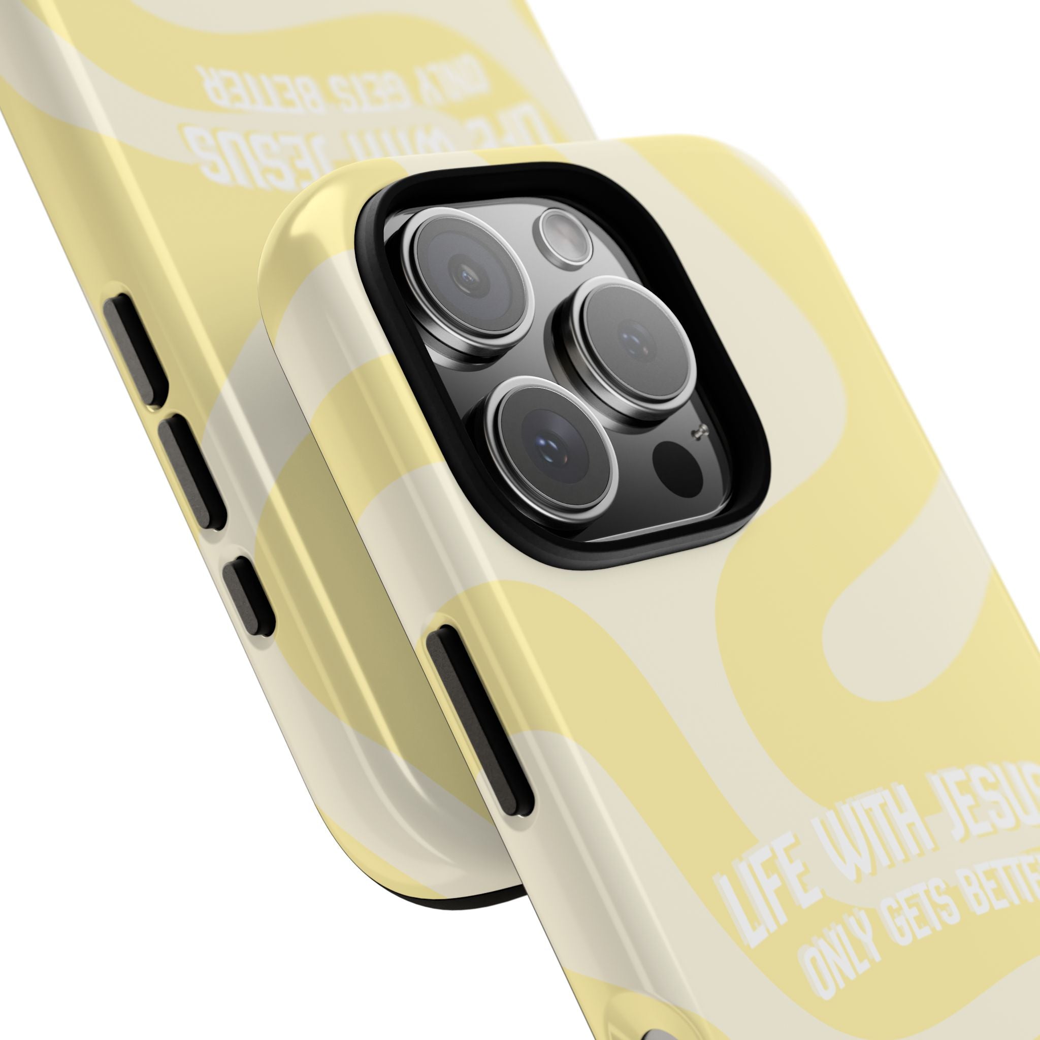 Yellow Swirl Phone Case - "Life With Jesus Only Gets Better" Christian iPhone Cover Tough Case