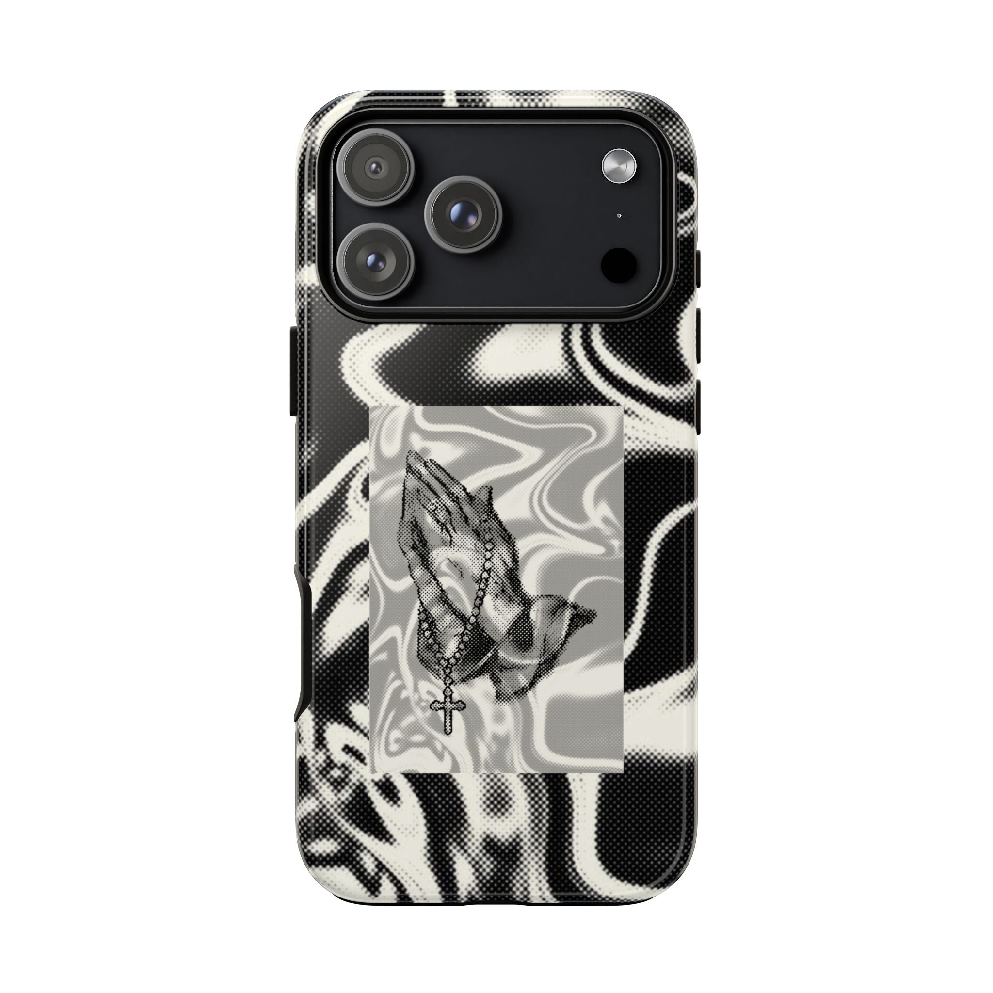 Praying Hands Phone Case – Black White Marble Spiritual Design