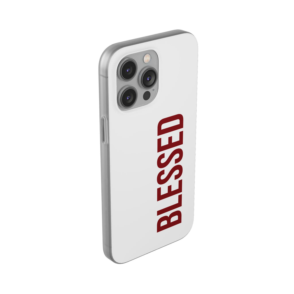 Blessed Phone Case — Vertical Red Typography Clear Flexi Case